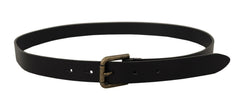Dolce & Gabbana Black Calf Leather Logo Brass Metal Buckle Belt -   -  Dolce & Gabbana.