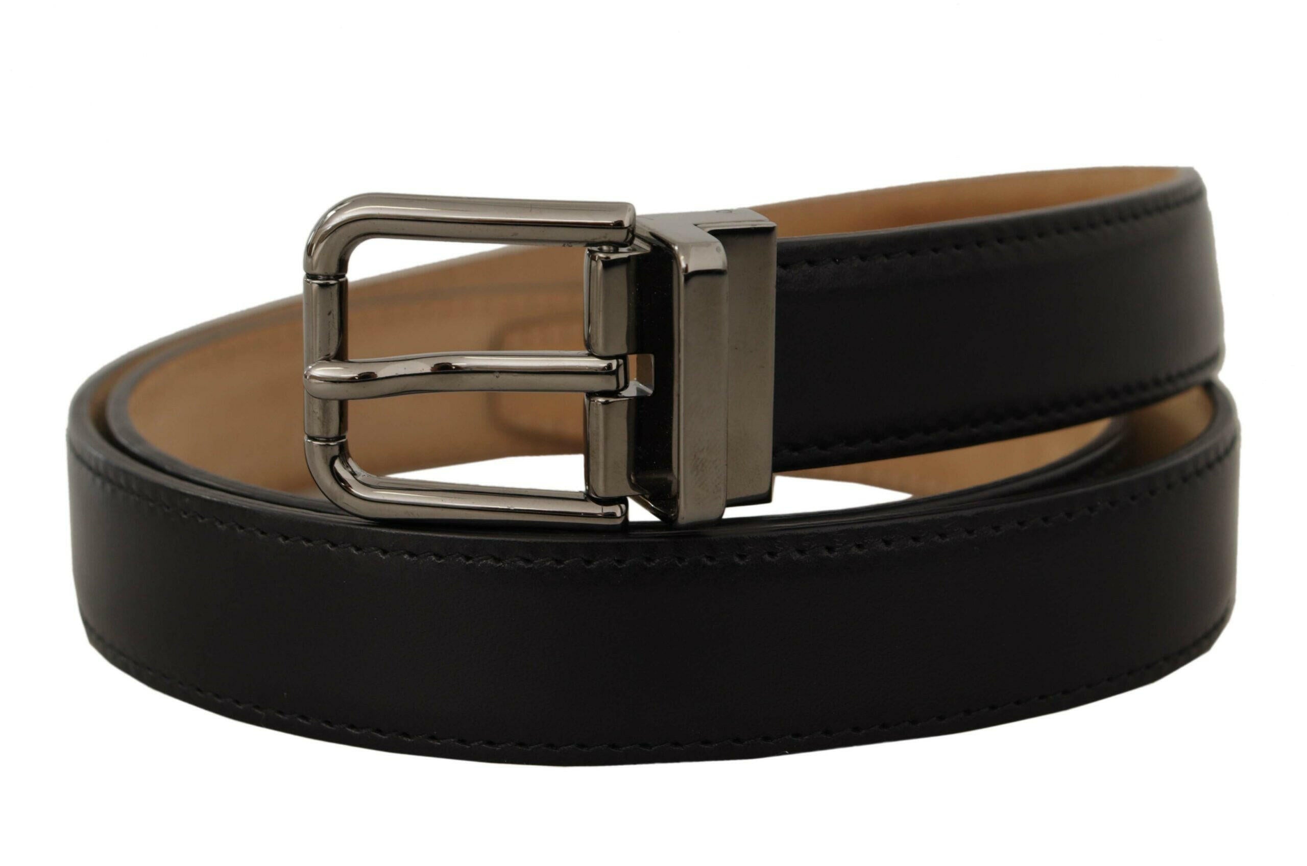 Dolce & Gabbana Black Calf Leather Logo Engraved Metal Buckle Belt -   -  Dolce & Gabbana.