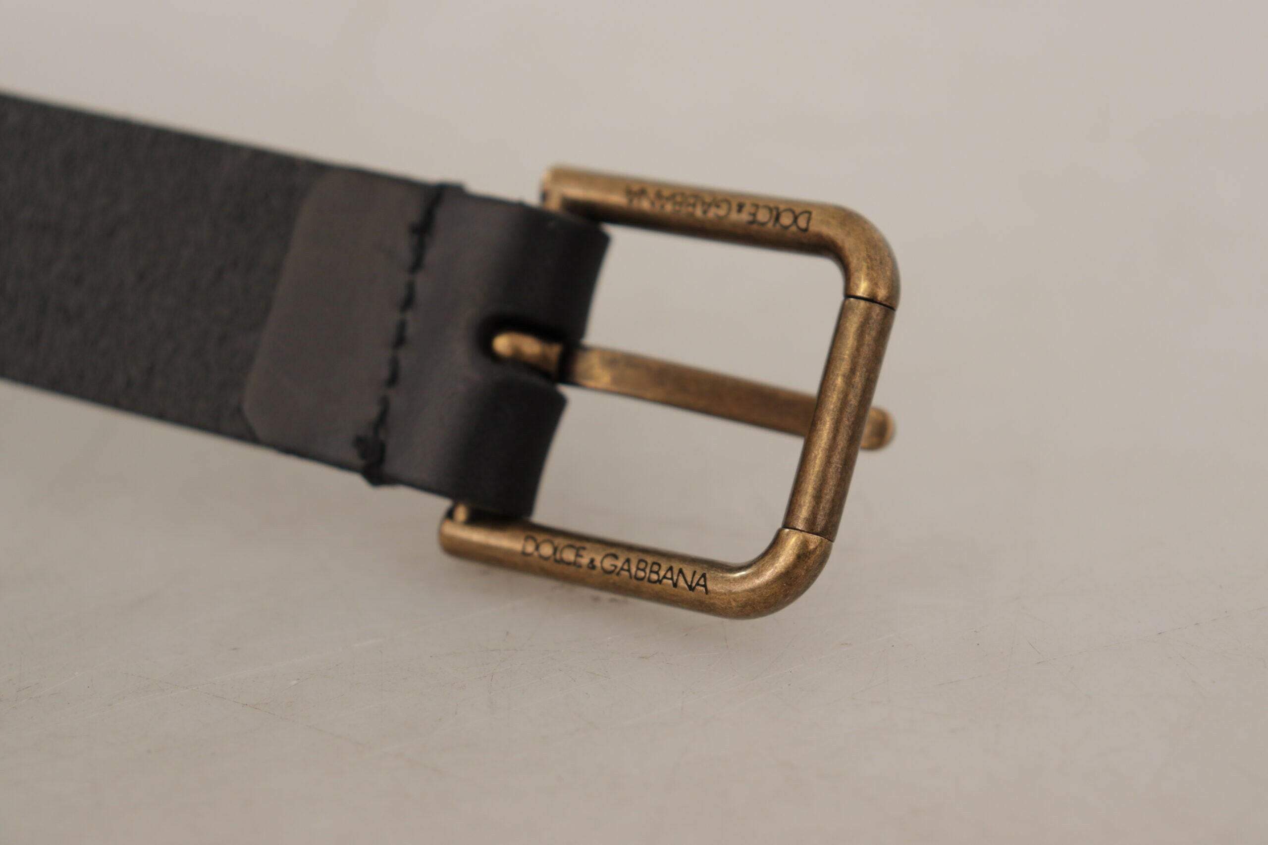 Dolce & Gabbana Black Calf Leather Brass Logo Engraved Buckle Belt -   -  Dolce & Gabbana.