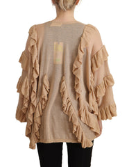 Aniye By Beige Ruffle Long Sleeves Open Front Cardigan Sweater -   -  Aniye By.