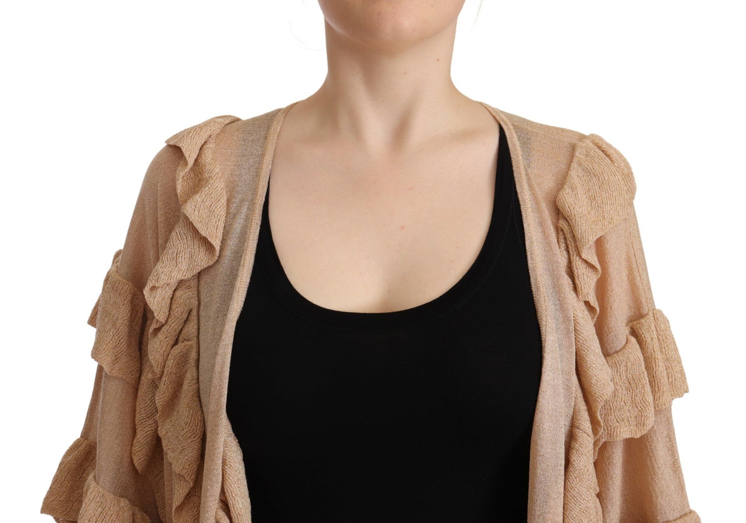 Aniye By Beige Ruffle Long Sleeves Open Front Cardigan Sweater -   -  Aniye By.