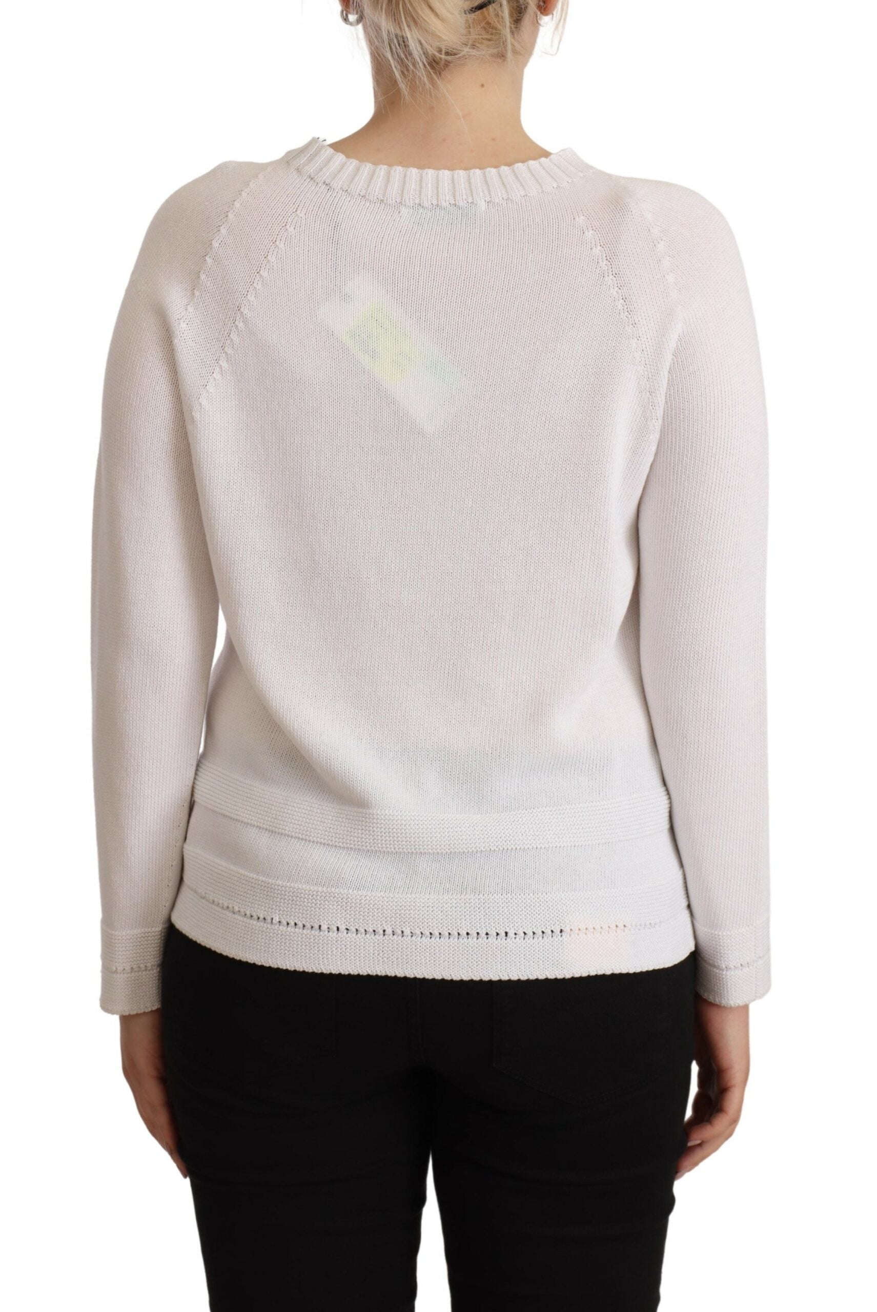 Alpha Studio White Long Sleeves Crewneck Pullover Sweater -   -  Alpha Studio.