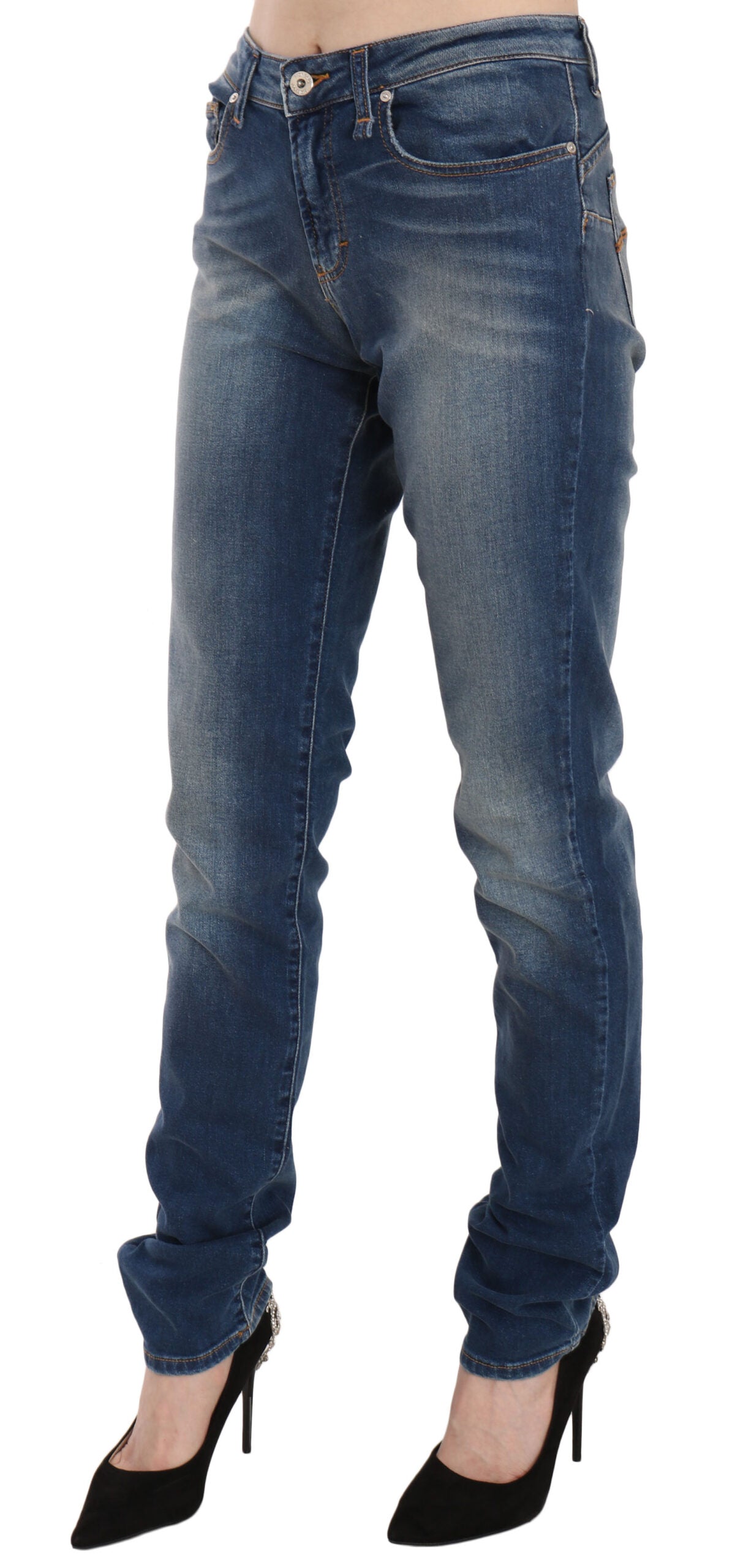 Fiorucci Blue Washed Mid Waist Slim Fit Denim Jeans -   -  Fiorucci.