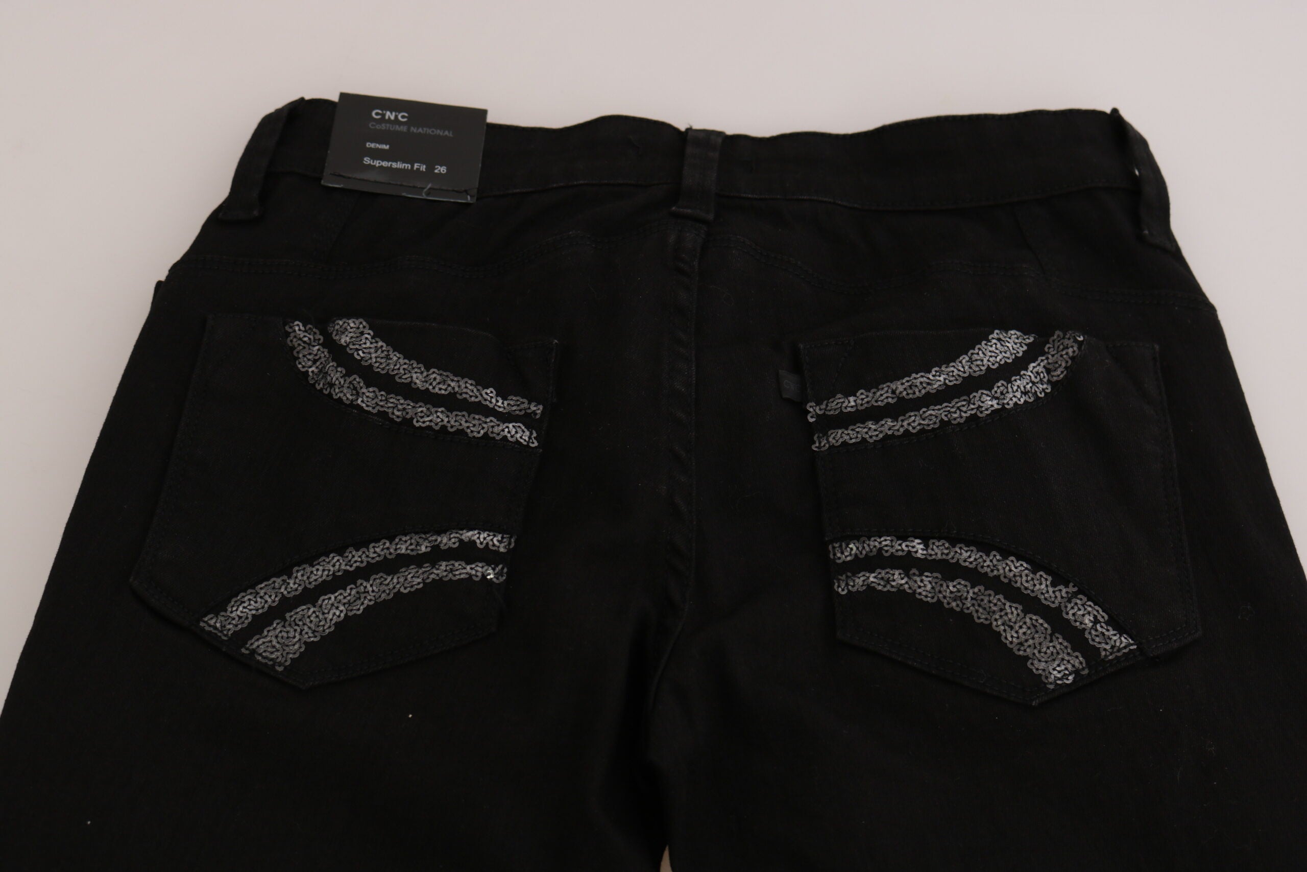 Costume National Black Sequined Mid Waist Slim Fit Denim Jeans -   -  Costume National.