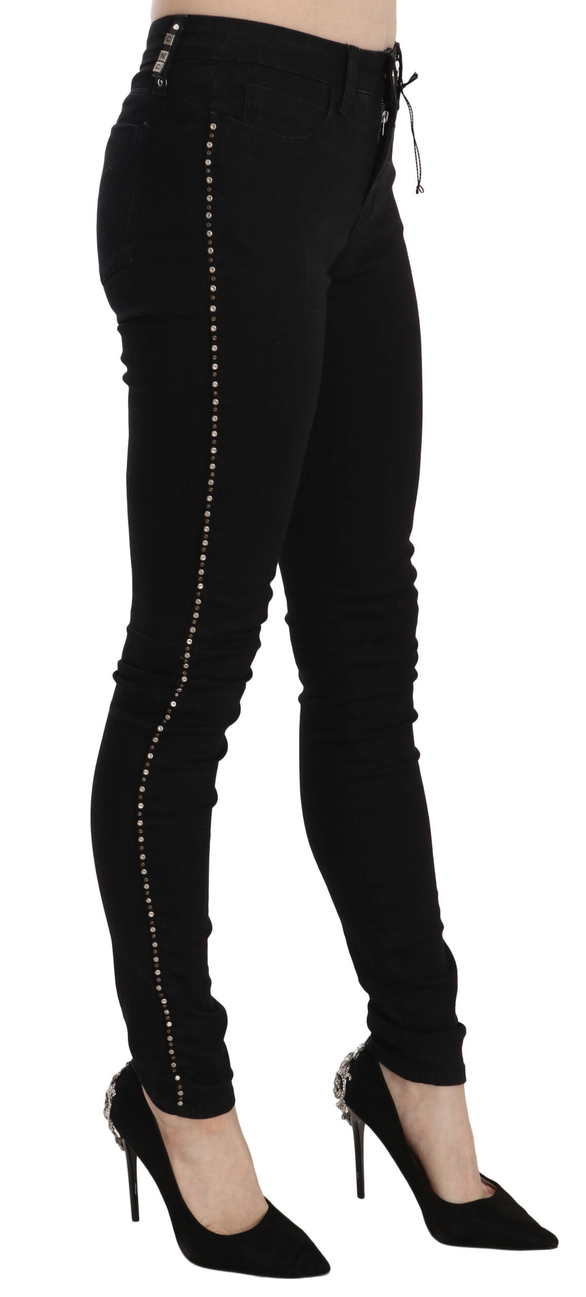 Costume National Black Embellished Mid Waist Skinny Denim Jeans -   -  Costume National.