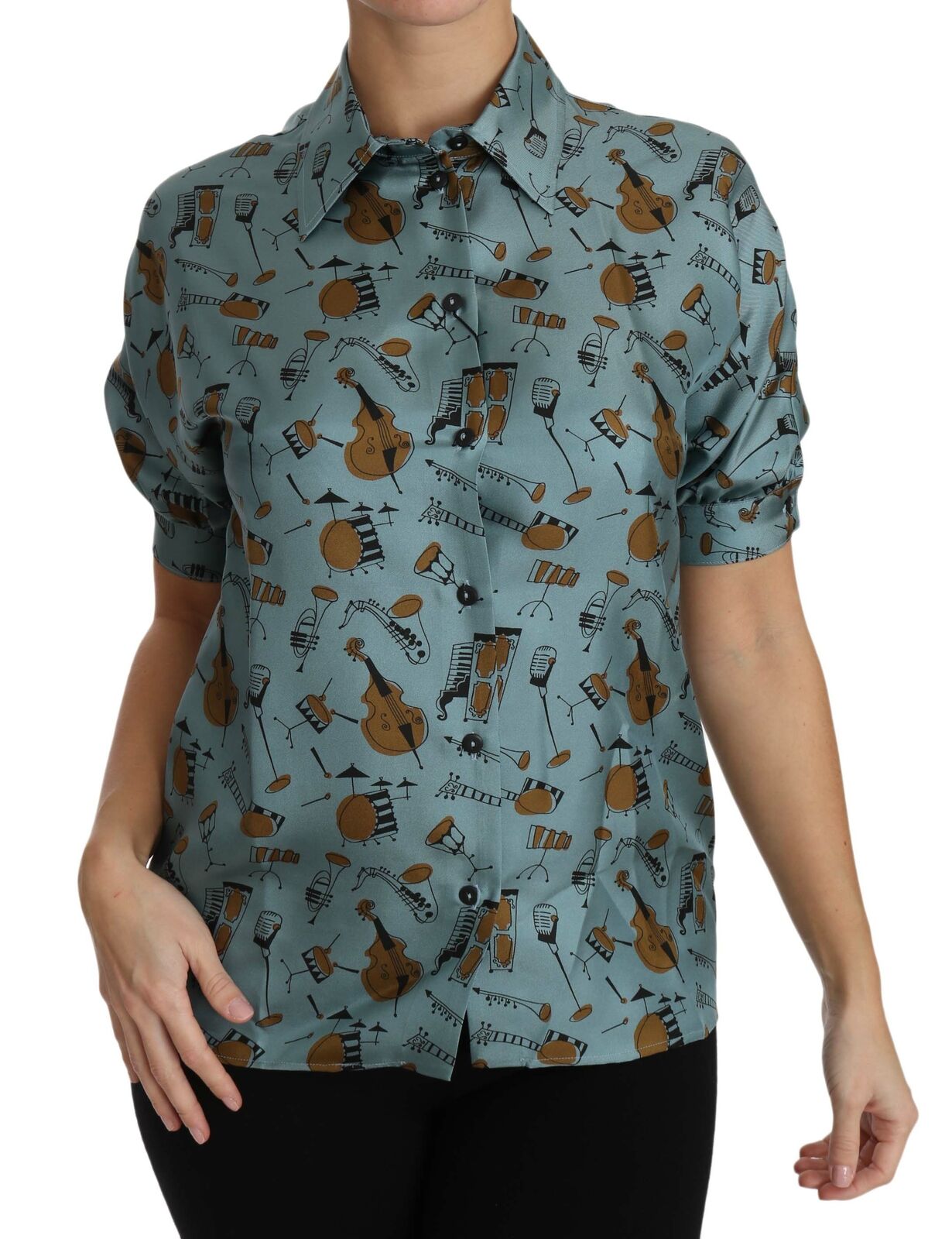 Dolce & Gabbana Multicolor Musical Instruments Silk Short sleeve Shirt -   -  Dolce & Gabbana.