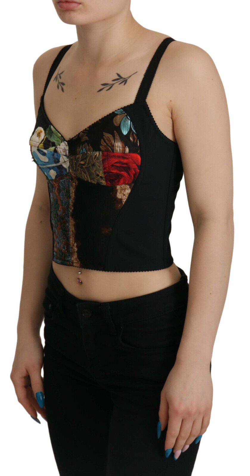 Dolce & Gabbana Black Patchwork Sicily Blouse Corset Cropped Top -   -  Dolce & Gabbana.