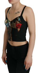 Dolce & Gabbana Black Patchwork Sicily Blouse Corset Cropped Top -   -  Dolce & Gabbana.