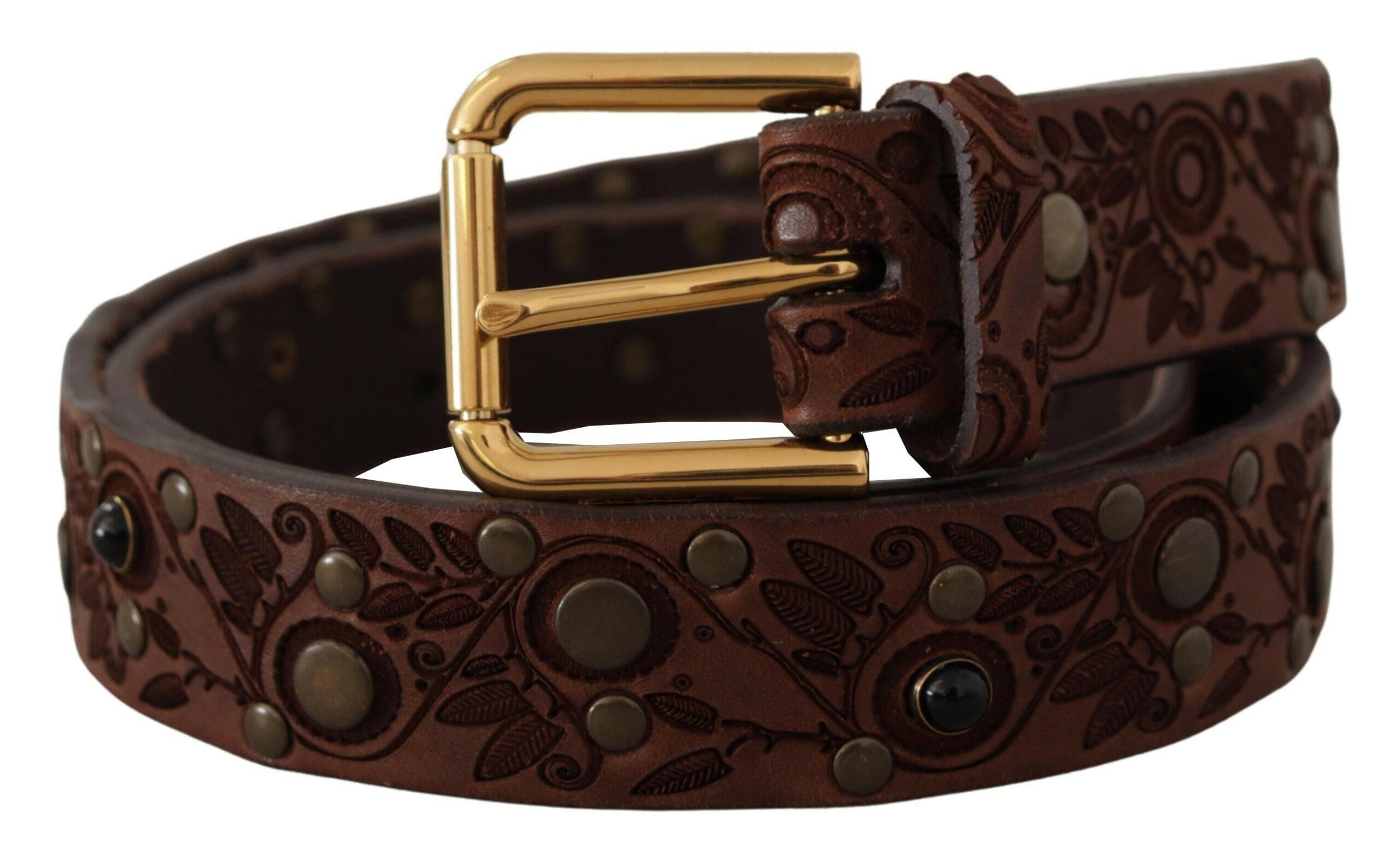 Dolce & Gabbana Brown Calf Leather Embossed Gold Metal Buckle -   -  Dolce & Gabbana.