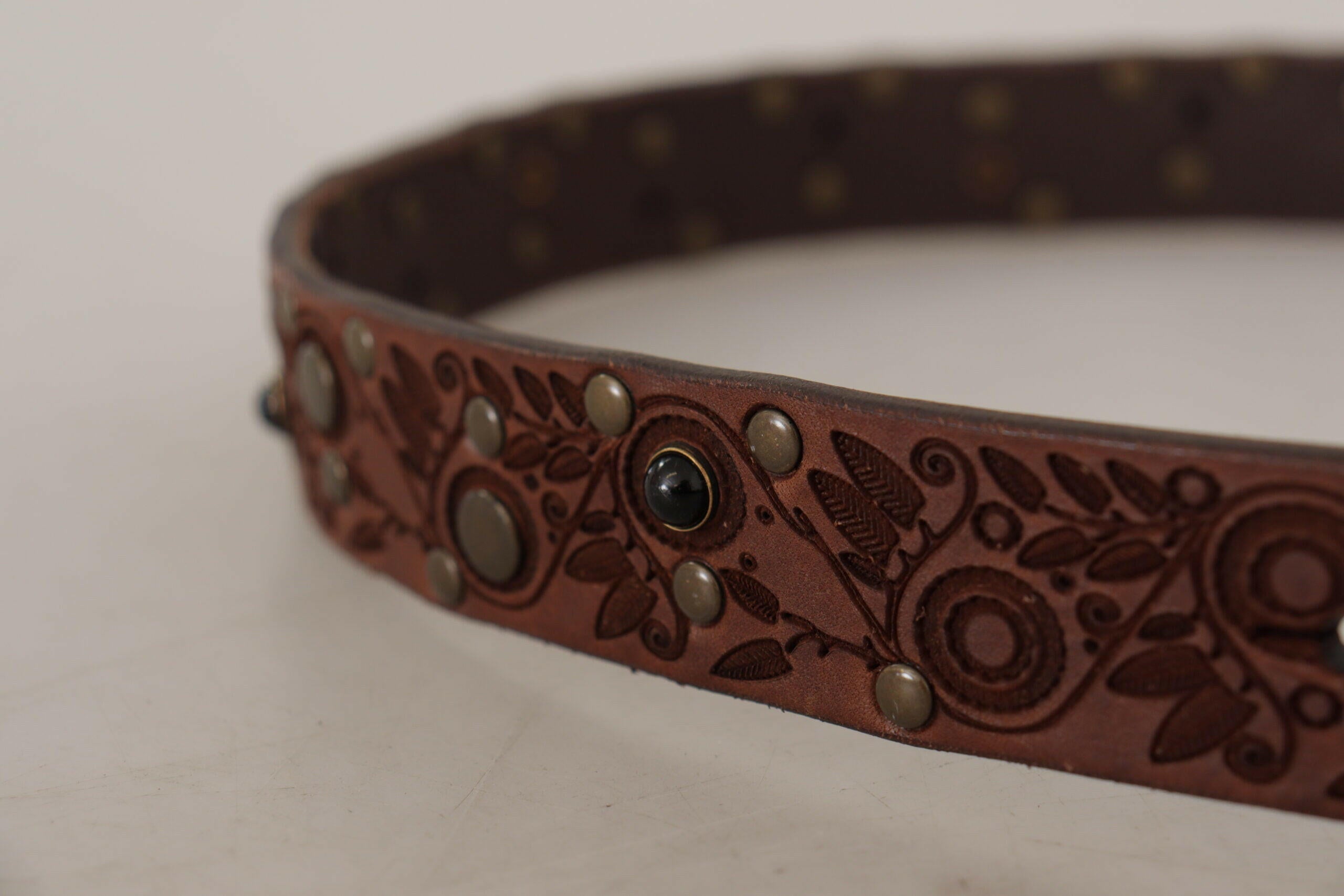 Dolce & Gabbana Brown Calf Leather Embossed Gold Metal Buckle -   -  Dolce & Gabbana.