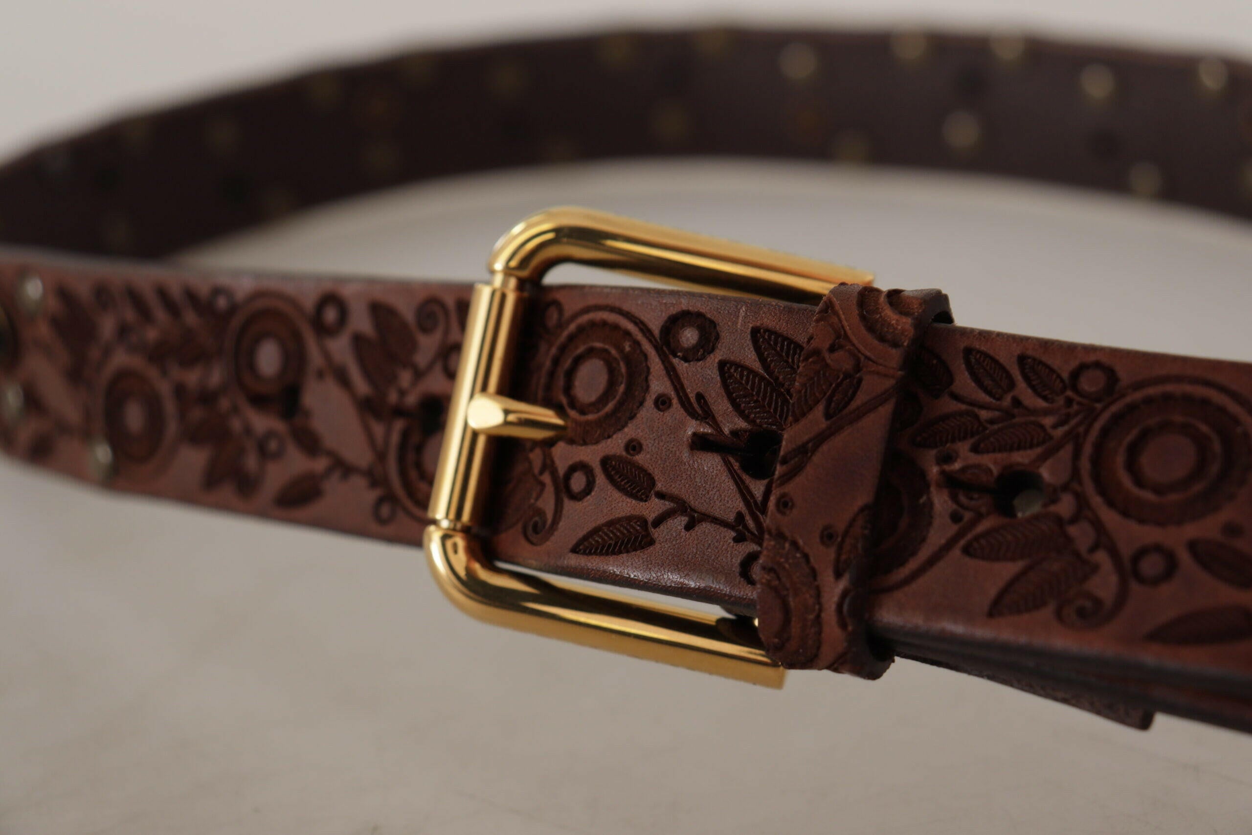 Dolce & Gabbana Brown Calf Leather Embossed Gold Metal Buckle -   -  Dolce & Gabbana.