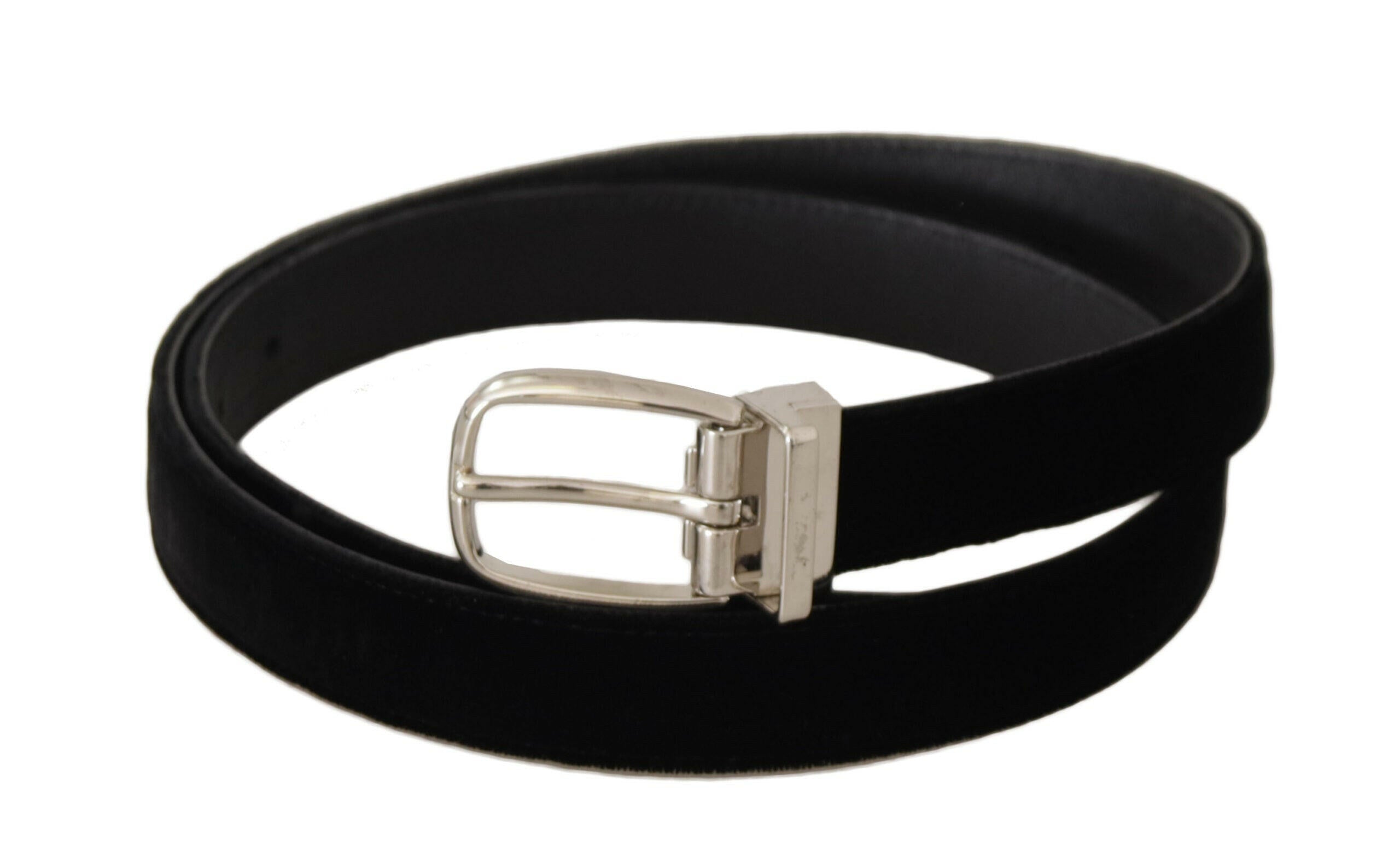 Dolce & Gabbana Black Casual Velvet Silver Tone Metal Buckle Belt -   -  Dolce & Gabbana.