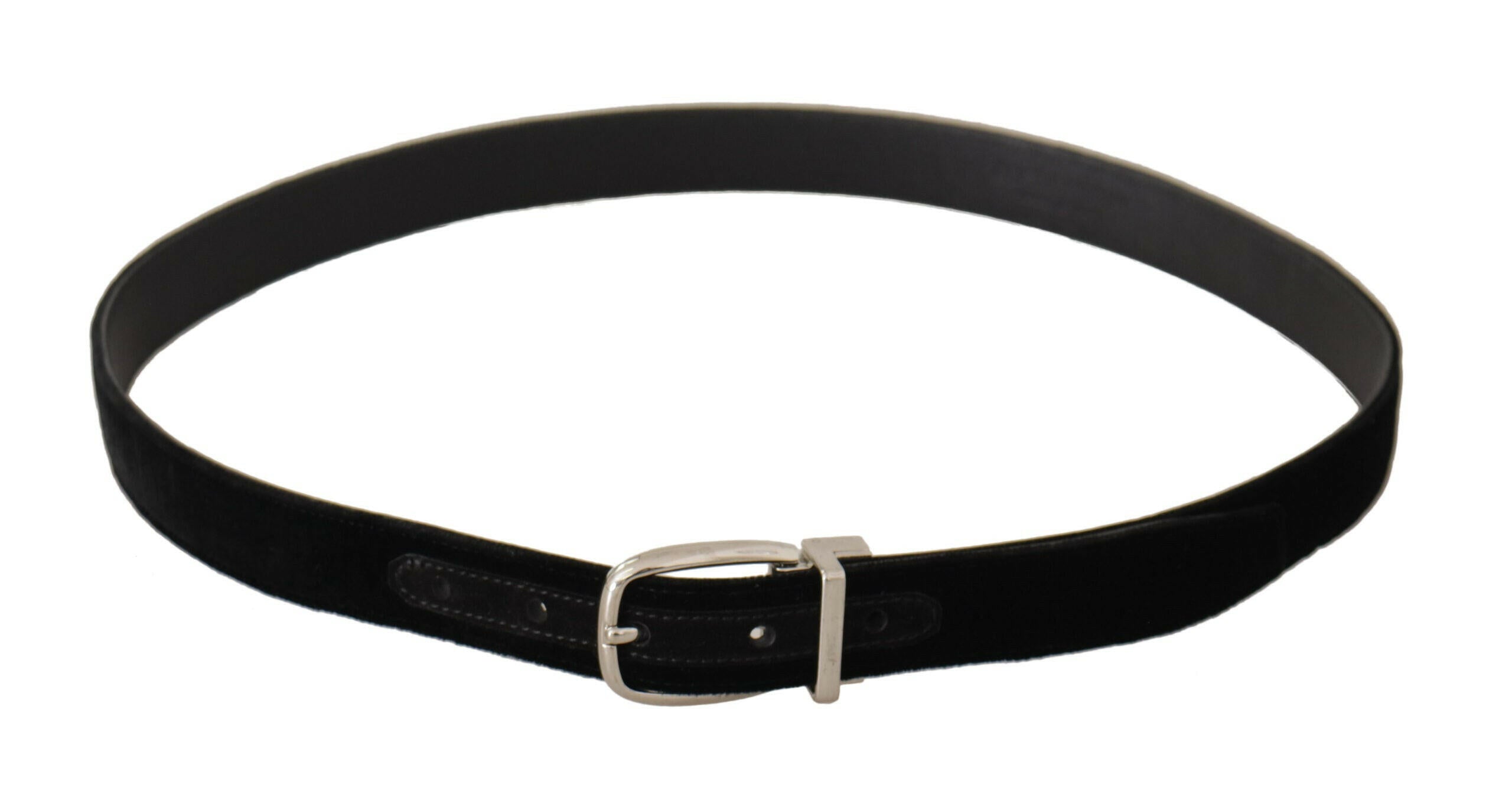 Dolce & Gabbana Black Casual Velvet Silver Tone Metal Buckle Belt -   -  Dolce & Gabbana.