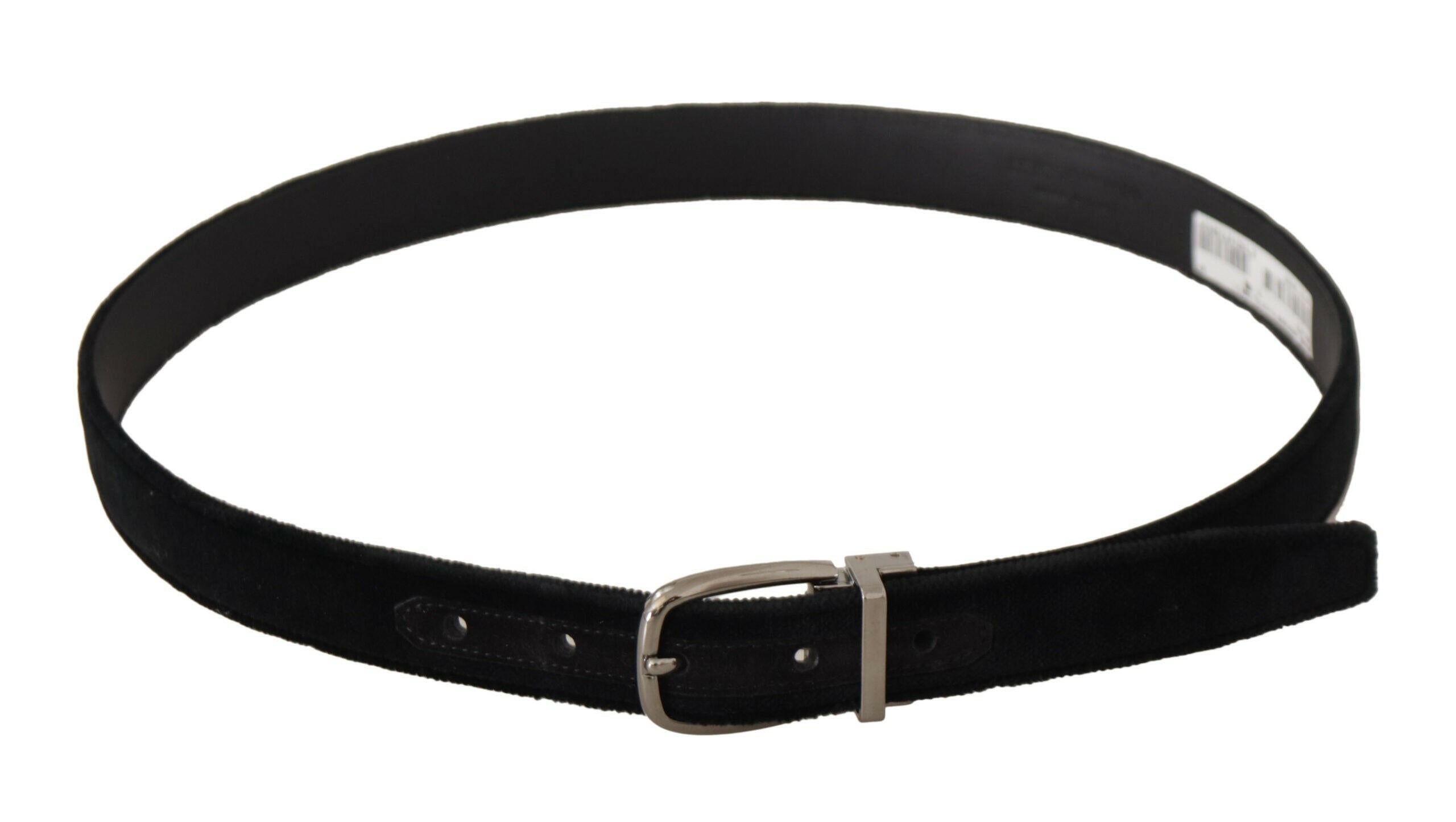 Dolce & Gabbana Black Classic Velvet Silver Tone Metal Buckle Belt -   -  Dolce & Gabbana.