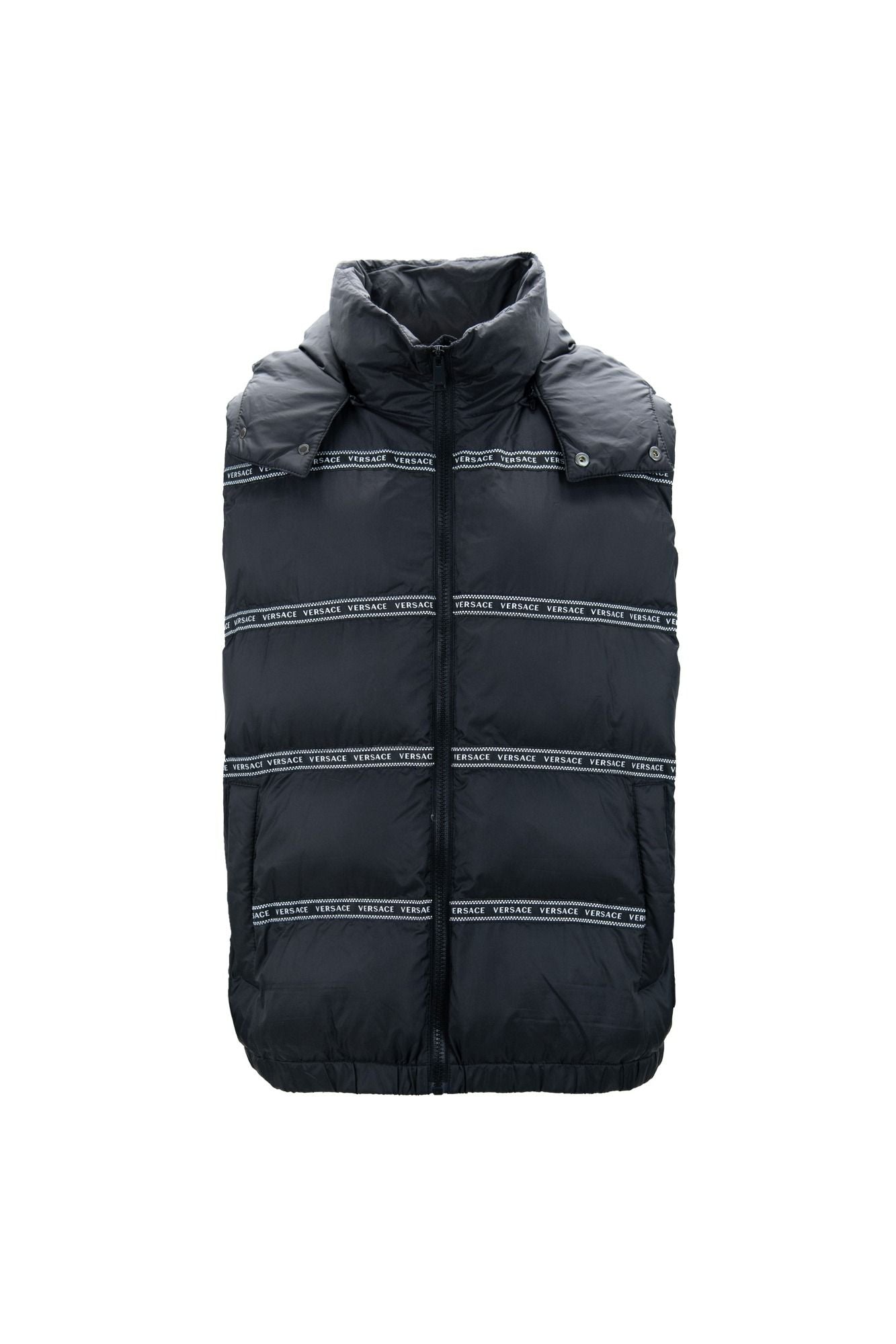 Versace Elegant Black Logo Band Vest with Detachable Hood -  Vests for Men Suits -  Versace.