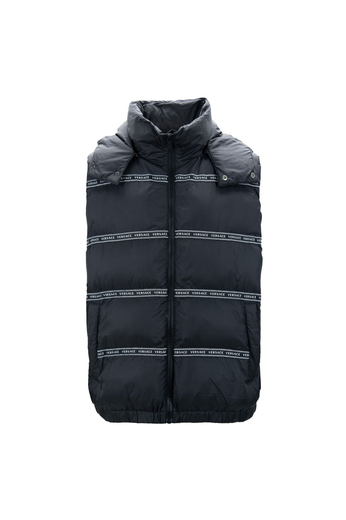 Versace Elegant Black Logo Band Vest with Detachable Hood -  Vests for Men Suits -  Versace.