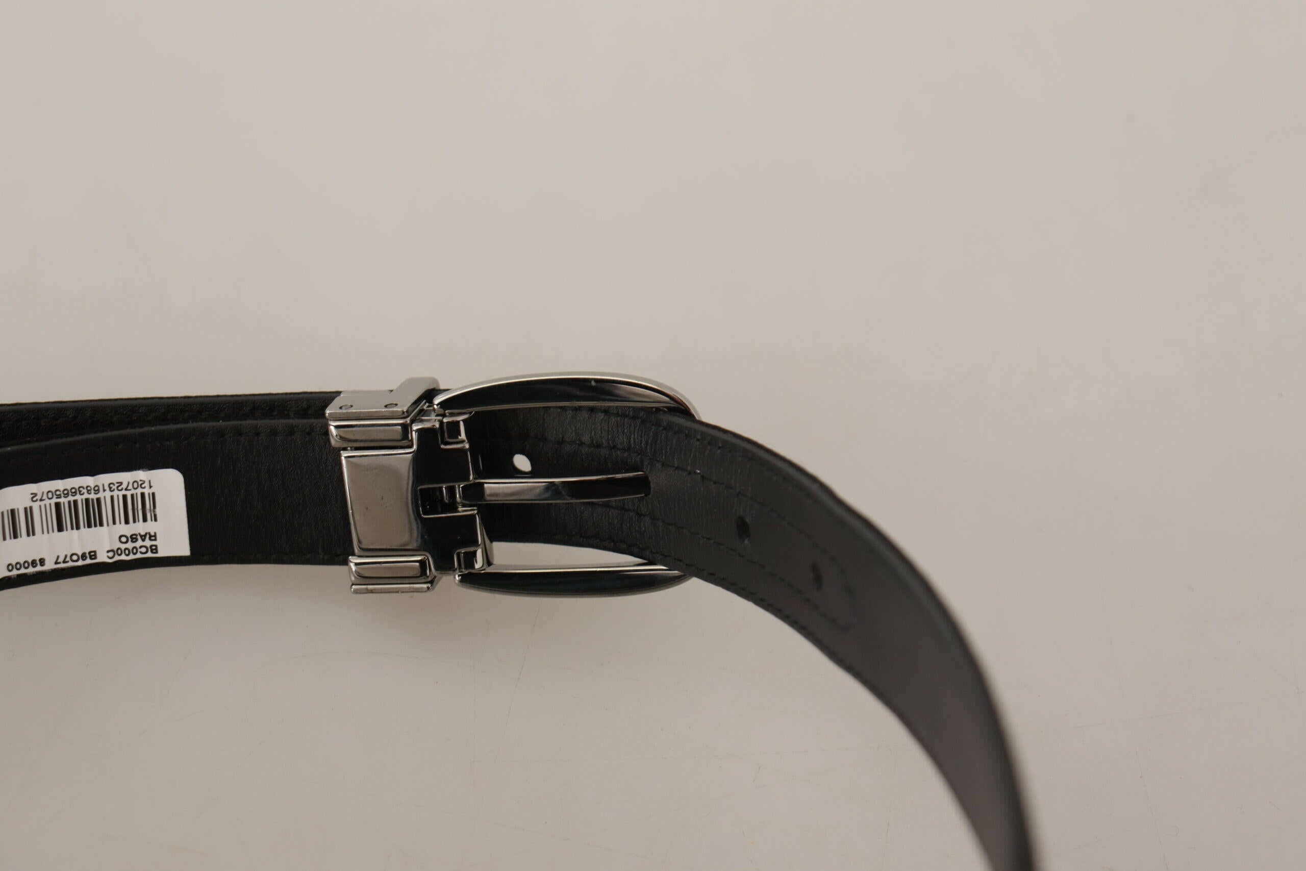 Dolce & Gabbana Black Calf Leather Silver Logo Metal Buckle Belt -   -  Dolce & Gabbana.
