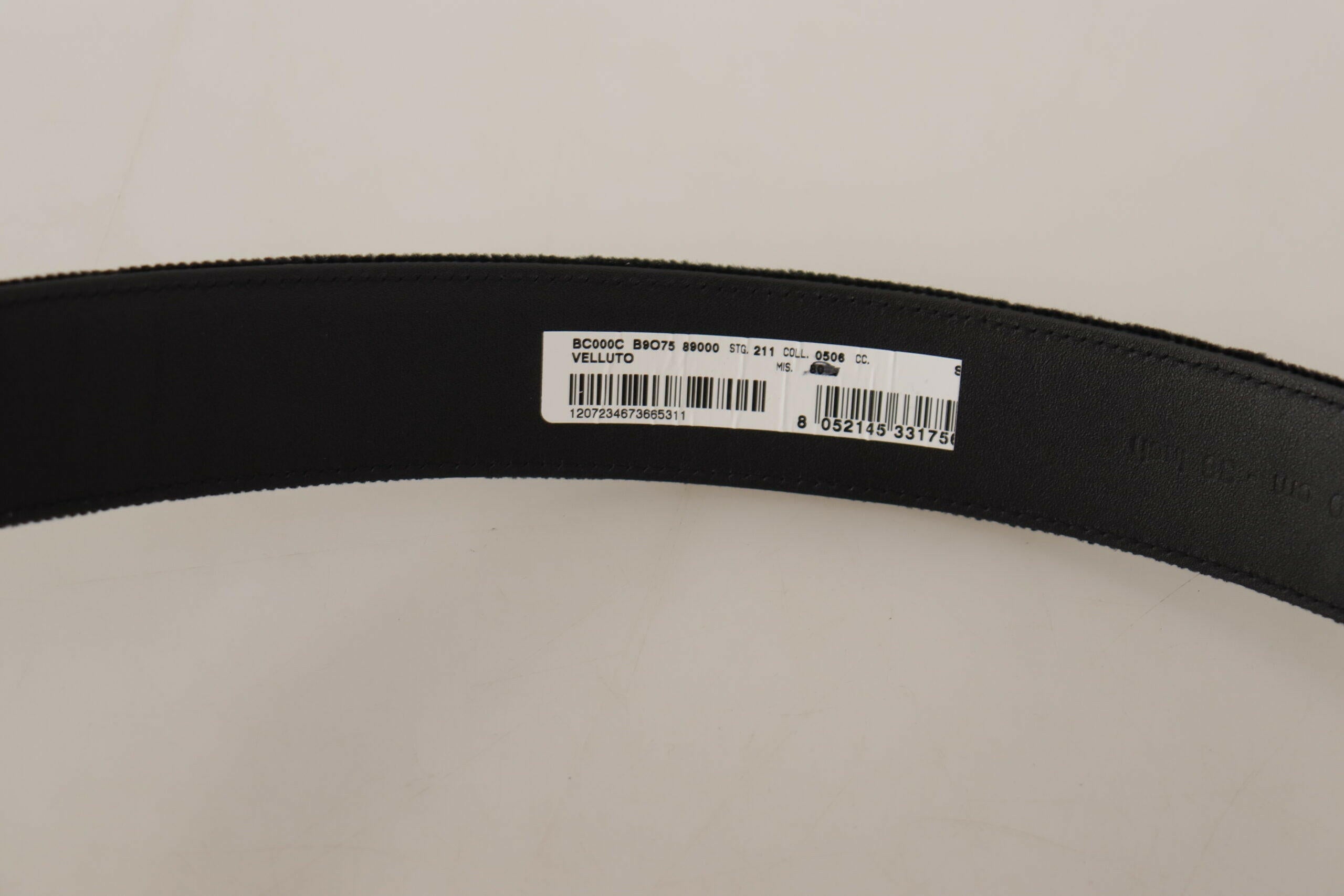 Dolce & Gabbana Black Velvet Silver Logo Engraved Metal Buckle Belt -   -  Dolce & Gabbana.