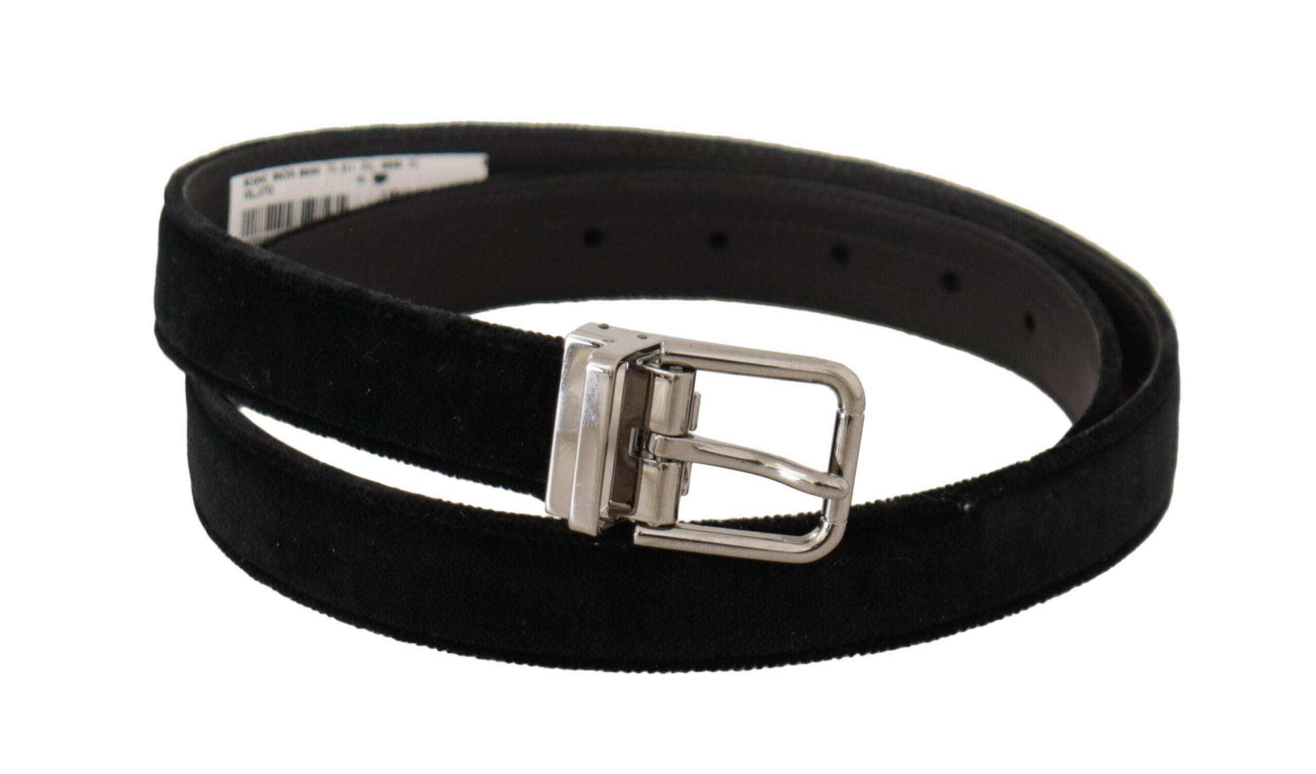 Dolce & Gabbana Black Casual Velvet Silver Metal Logo Buckle Belt -   -  Dolce & Gabbana.