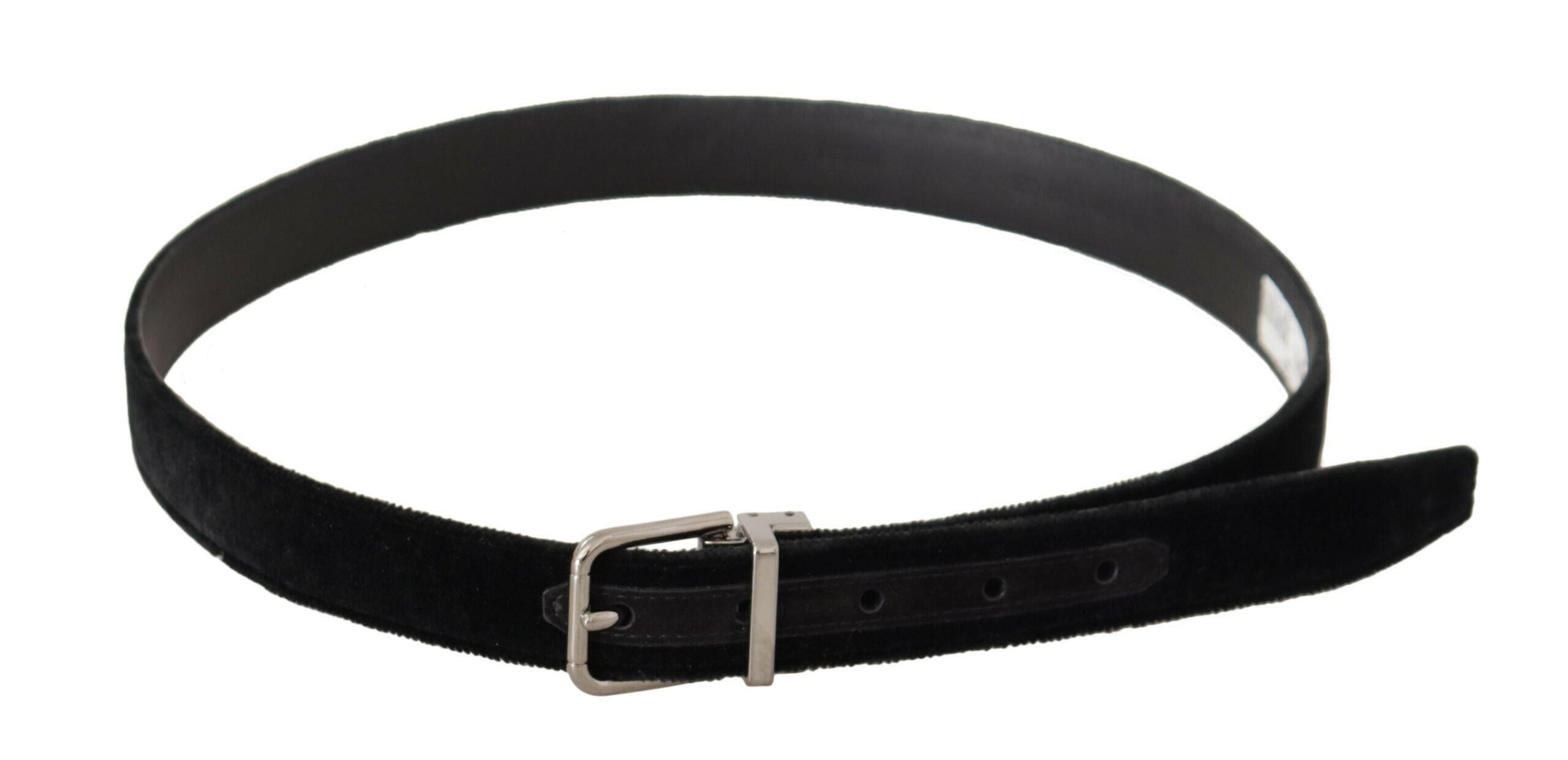 Dolce & Gabbana Black Casual Velvet Silver Metal Logo Buckle Belt -   -  Dolce & Gabbana.