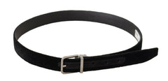 Dolce & Gabbana Black Casual Velvet Silver Metal Logo Buckle Belt -   -  Dolce & Gabbana.