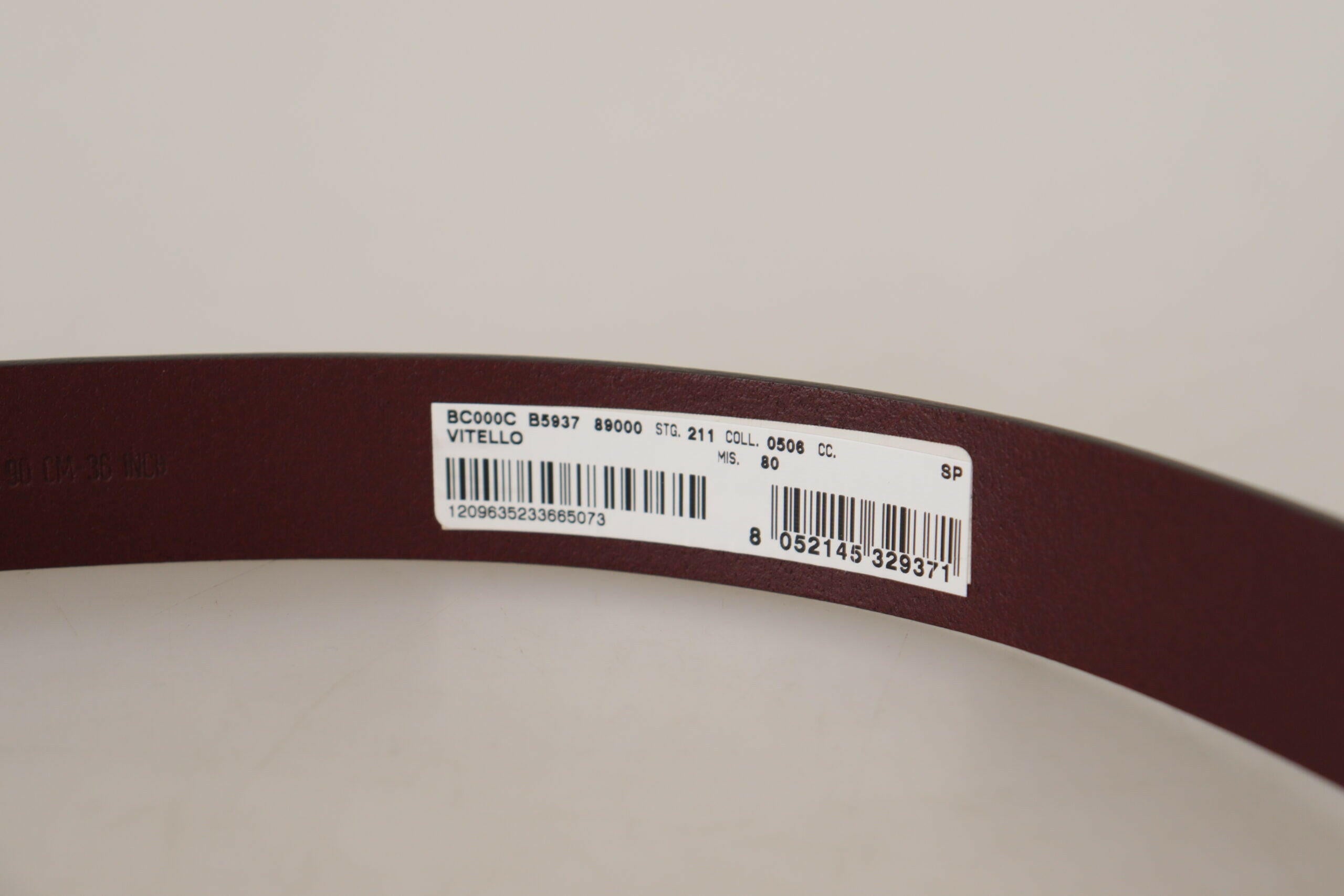 Dolce & Gabbana Maroon Calf Leather Silver Tone Metal Buckle Belt -   -  Dolce & Gabbana.