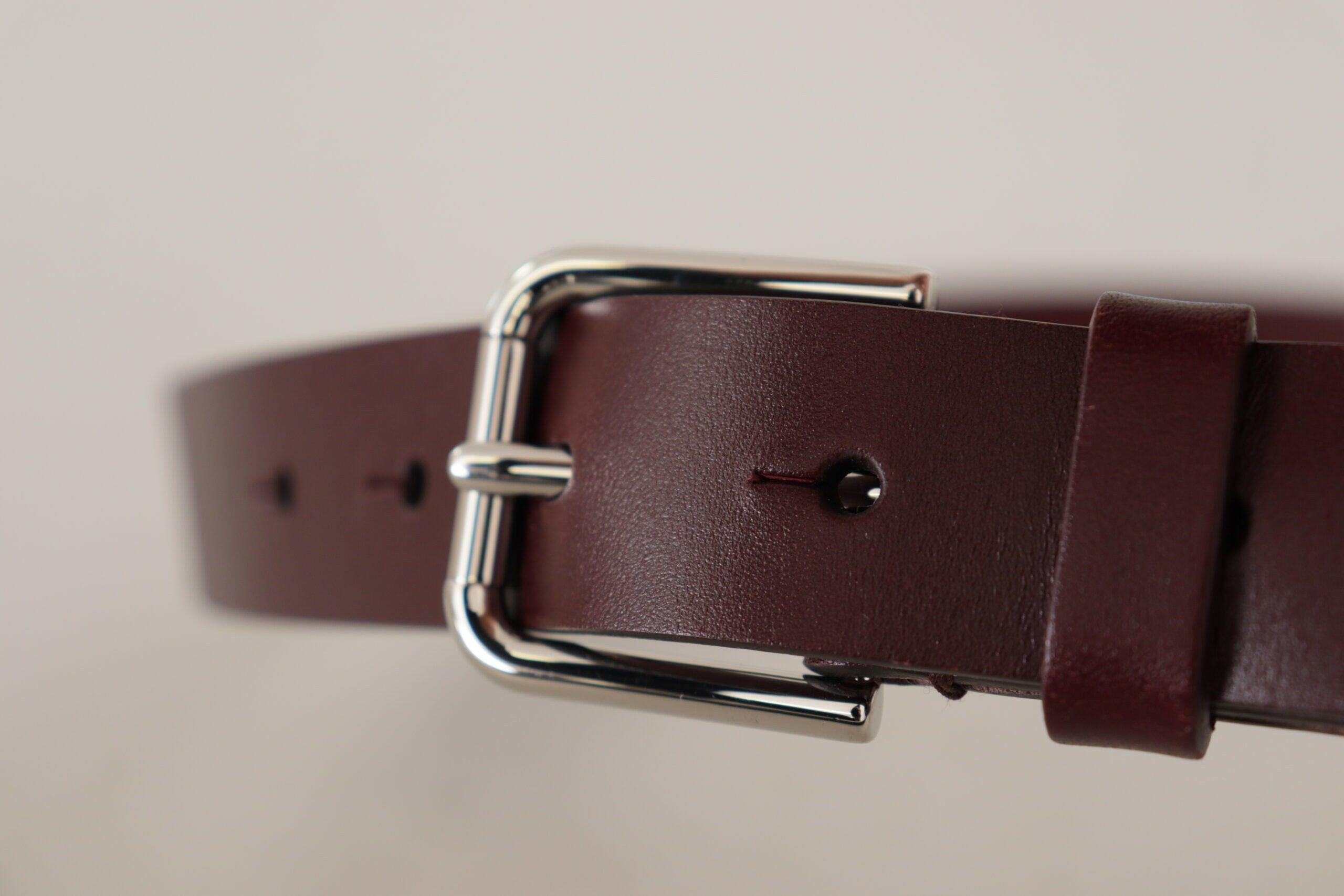 Dolce & Gabbana Maroon Calf Leather Silver Tone Metal Buckle Belt -   -  Dolce & Gabbana.