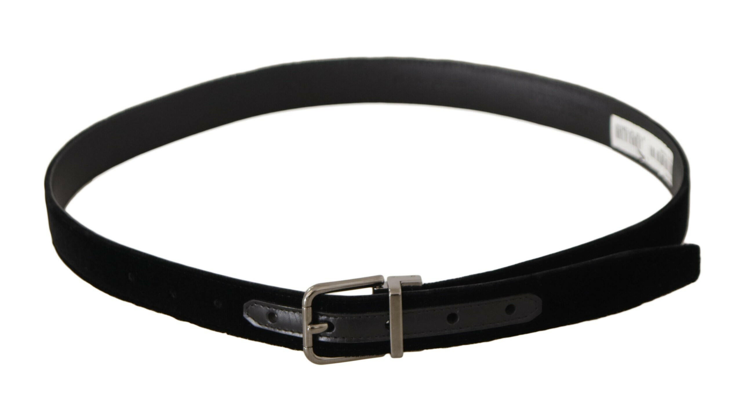 Dolce & Gabbana Black Classic Velvet Logo Engraved Metal Buckle Belt -   -  Dolce & Gabbana.