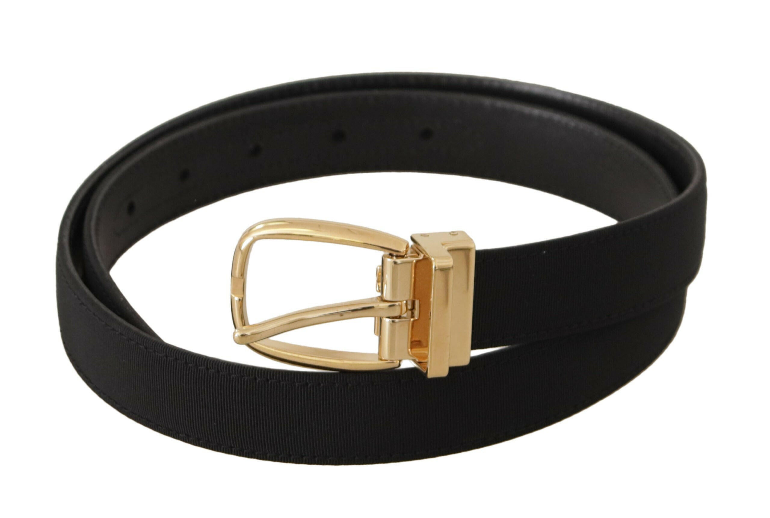 Dolce & Gabbana Black Canvas Leather Gold Metal Buckle Belt -   -  Dolce & Gabbana.