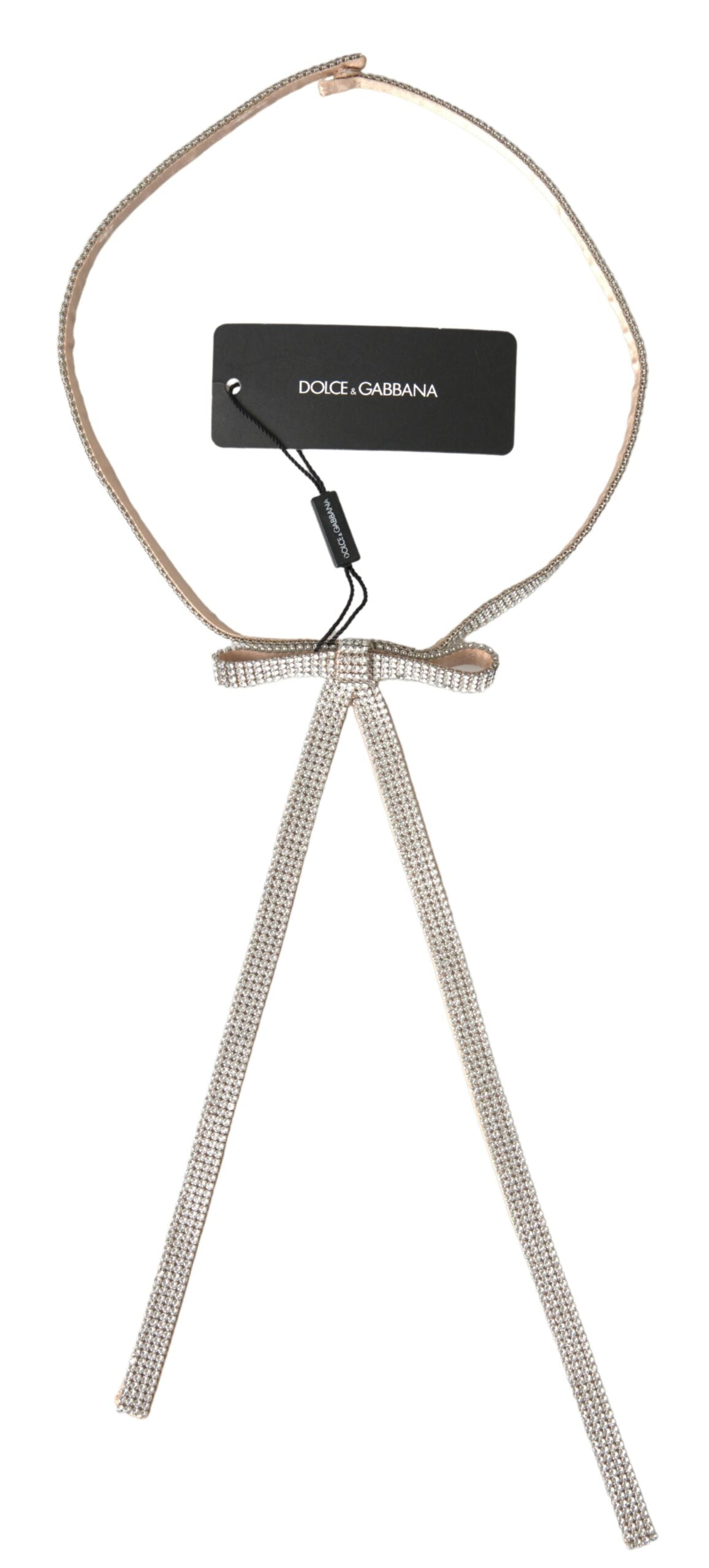 Dolce & Gabbana Beige Silk Clear Crystal Bow Waist Belt -   -  Dolce & Gabbana.