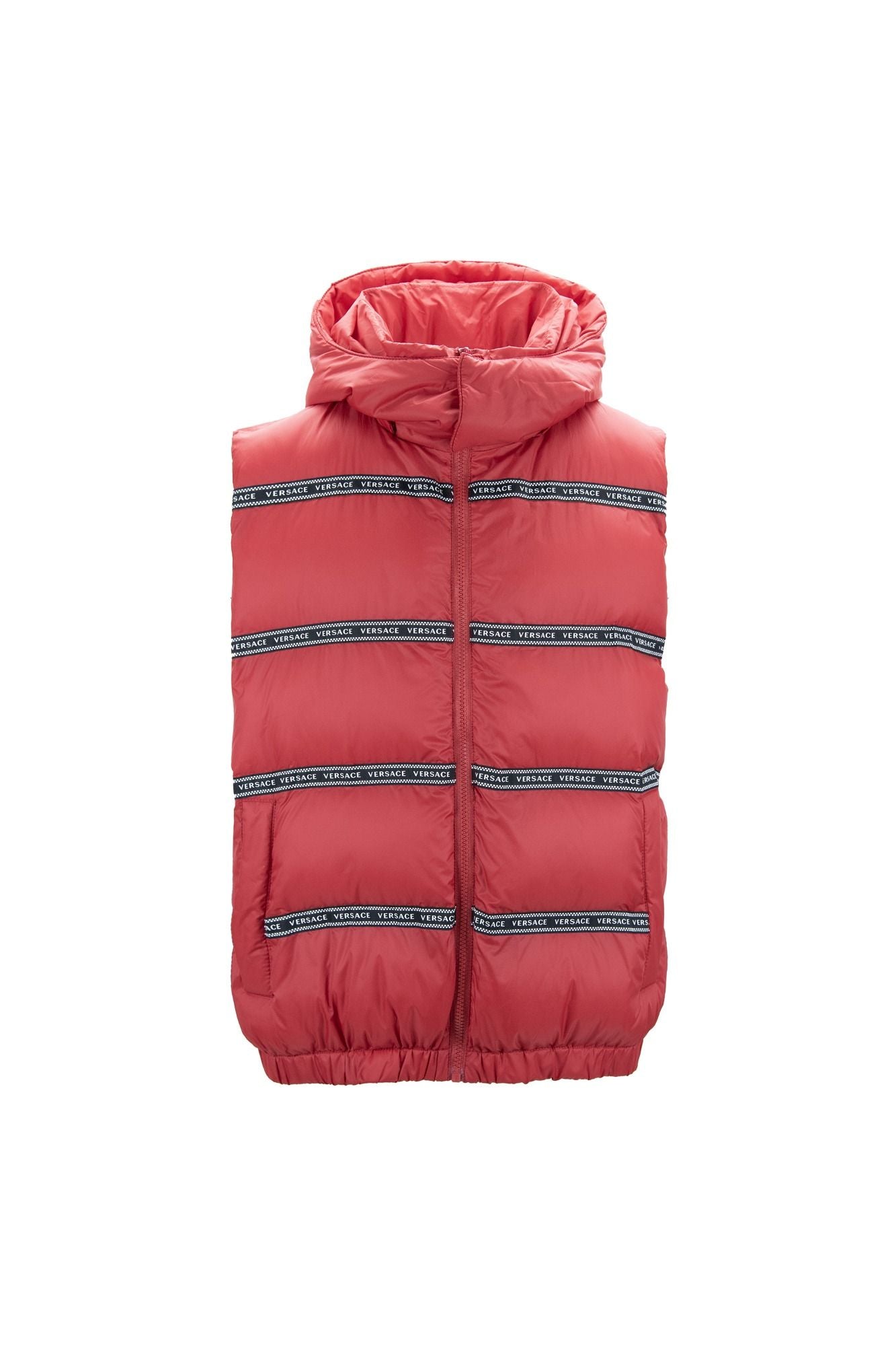 Elegant Red Versace Logo Vest with Detachable Hood -  Vests for Men Suits -  Versace.