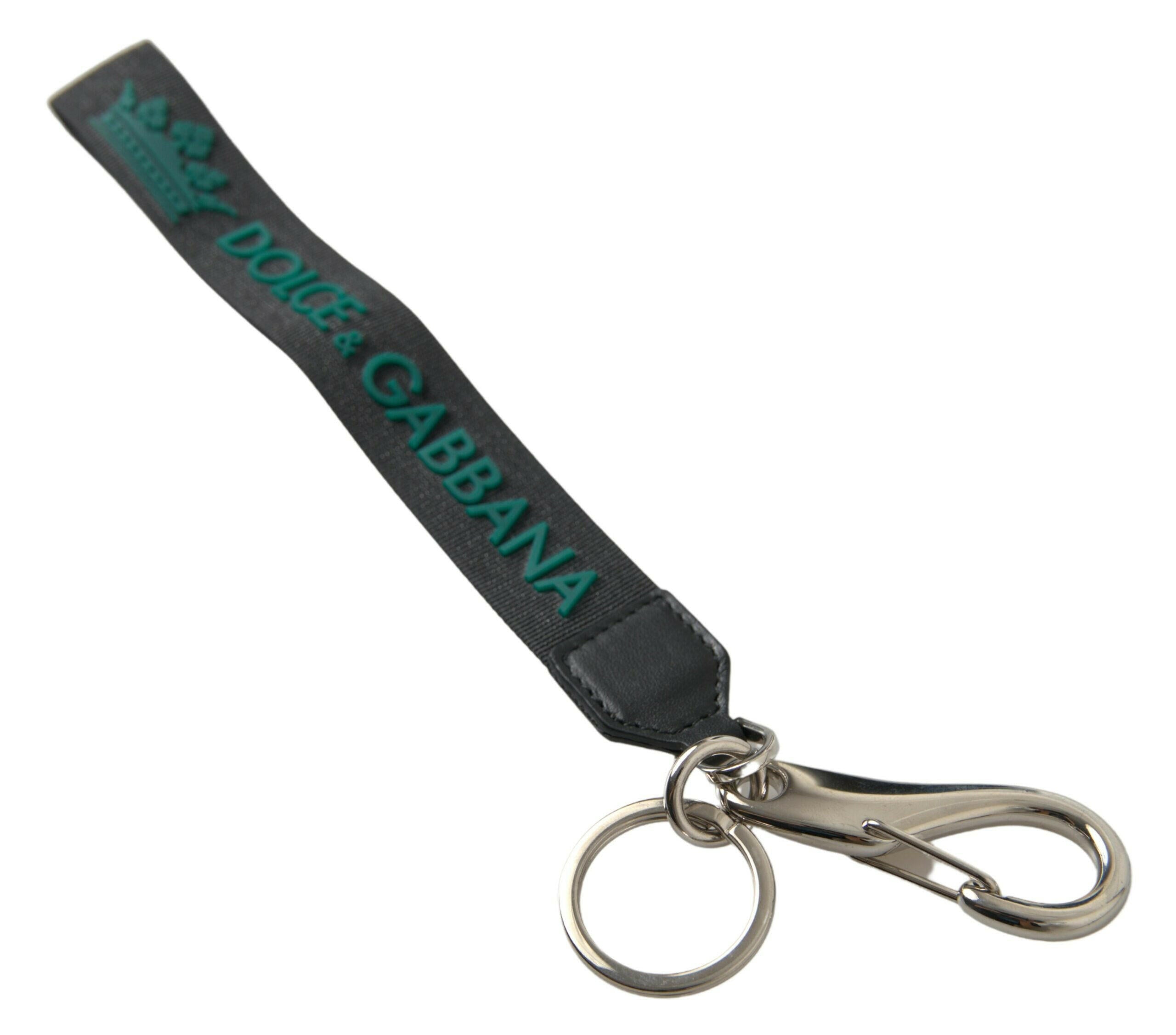 Dolce & Gabbana Black DG Logo Rubber Silver Tone Metal Keychain -   -  Dolce & Gabbana.
