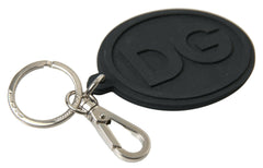 Dolce & Gabbana Black Rubber DG Logo Silver Brass Metal Keychain -   -  Dolce & Gabbana.