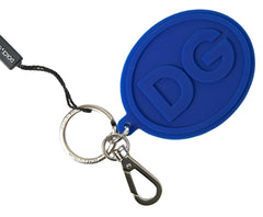 Dolce & Gabbana Blue Rubber DG Logo Silver Brass Metal Keyring Keychain -   -  Dolce & Gabbana.