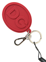 Dolce & Gabbana Red Rubber DG Logo Silver Brass Metal Keyring Keychain -   -  Dolce & Gabbana.