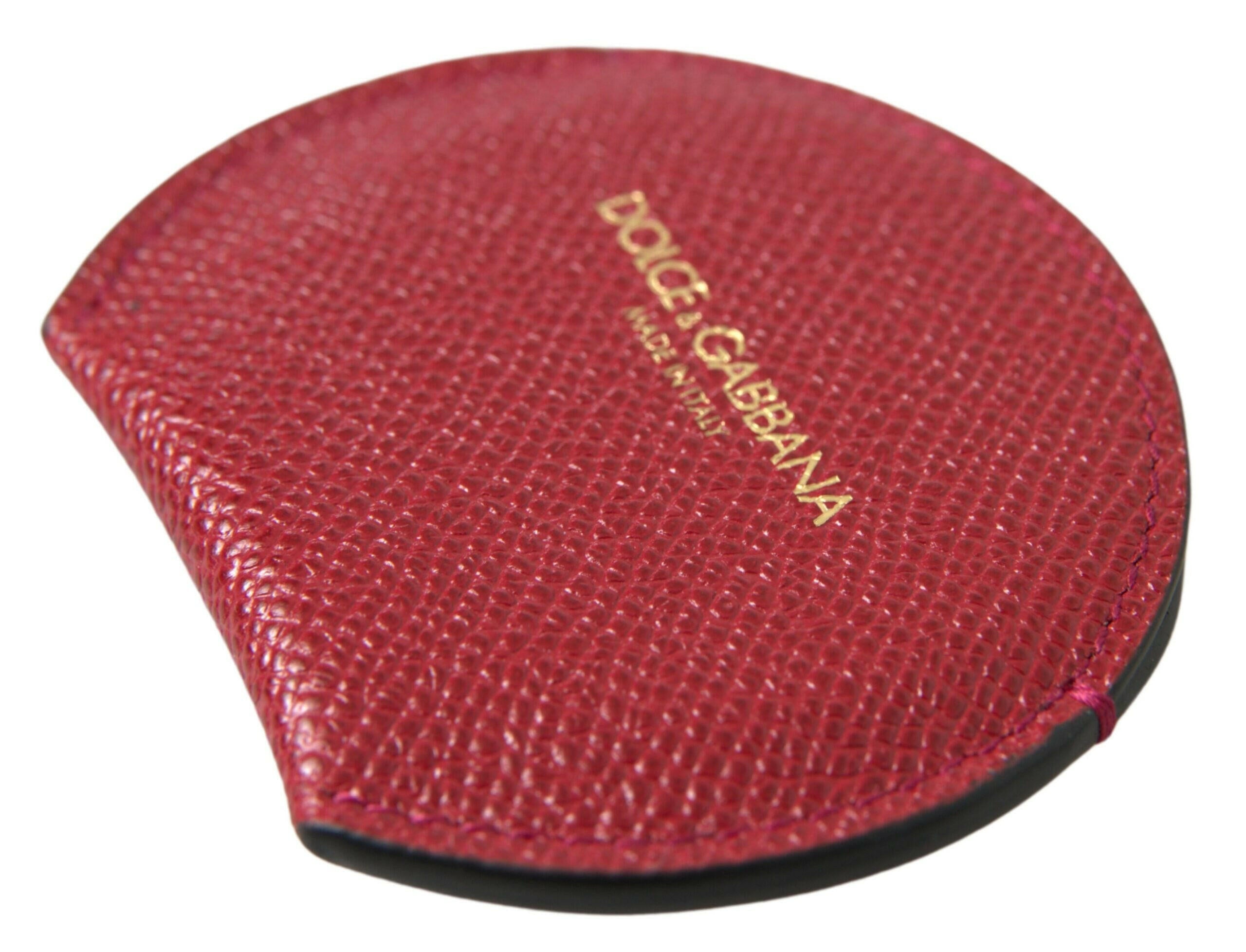 Dolce & Gabbana Red Calfskin Leather Round Hand Mirror Holder -   -  Dolce & Gabbana.