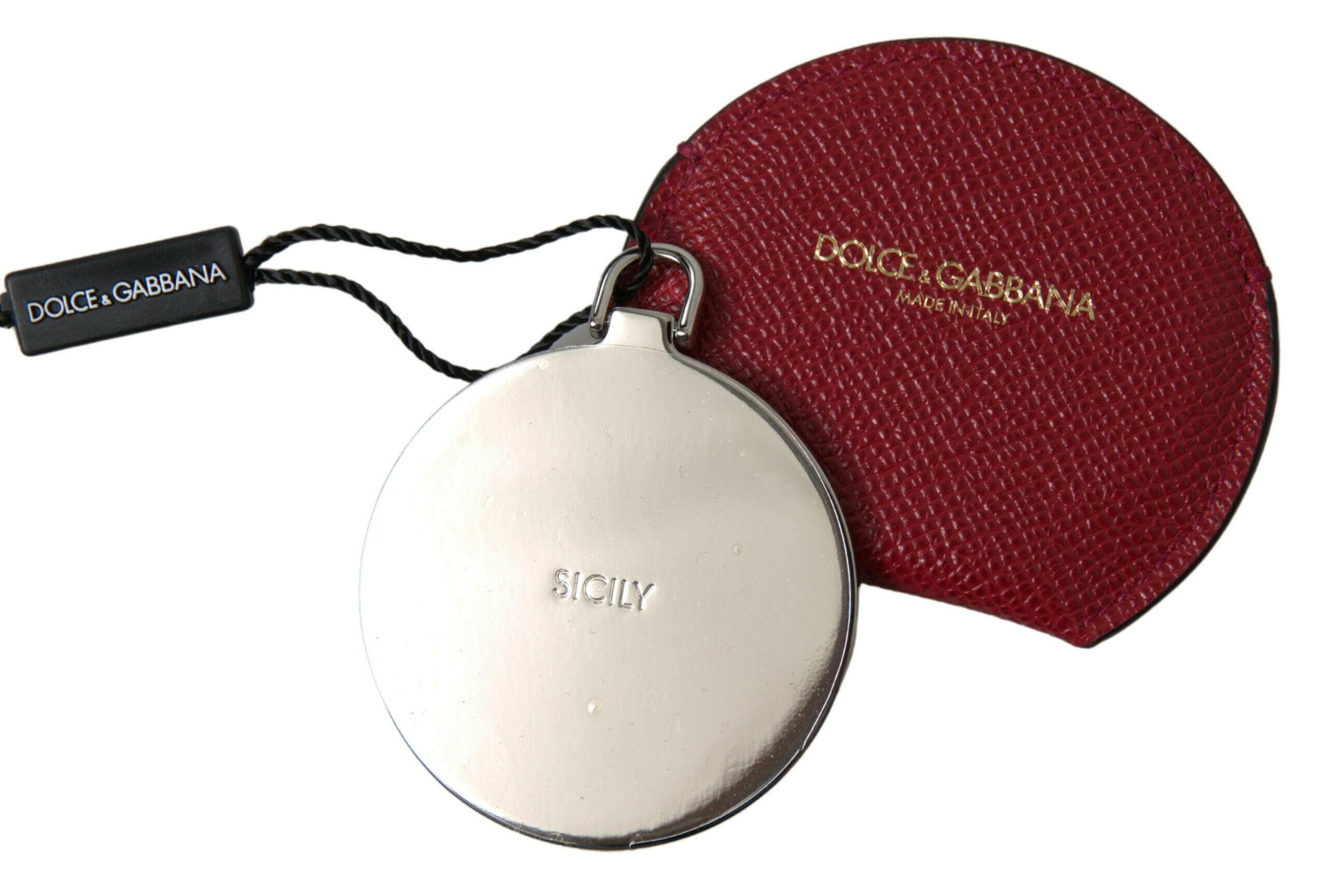 Dolce & Gabbana Red Calfskin Leather Round Hand Mirror Holder -   -  Dolce & Gabbana.