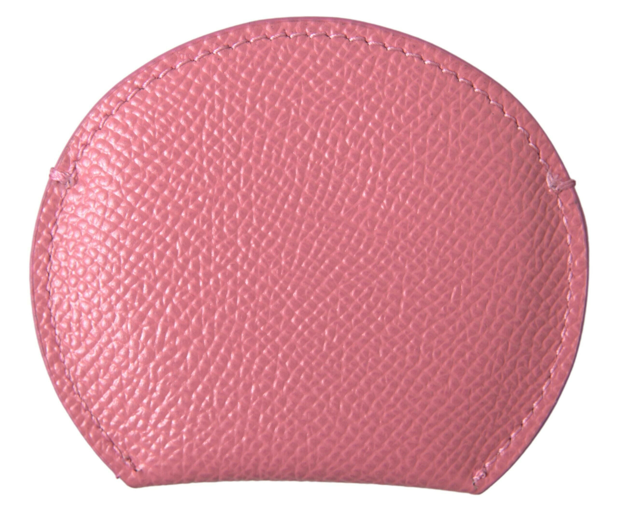 Dolce & Gabbana Pink Calfskin Leather Round Logo Print Hand Mirror Holder -   -  Dolce & Gabbana.
