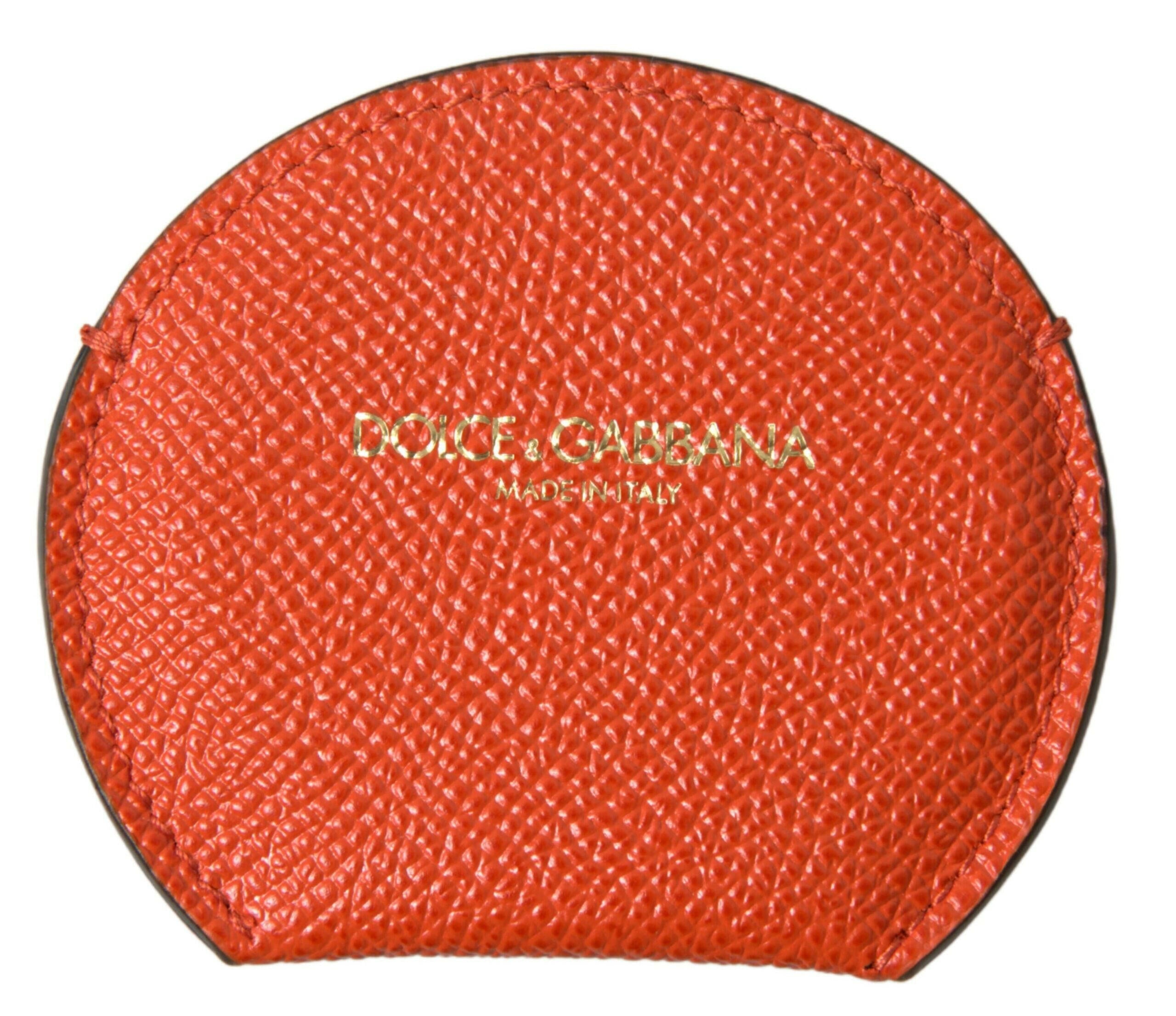 Dolce & Gabbana Orange Calfskin Leather Round Logo Hand Mirror Holder -   -  Dolce & Gabbana.