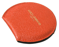 Dolce & Gabbana Orange Calfskin Leather Round Logo Hand Mirror Holder -   -  Dolce & Gabbana.