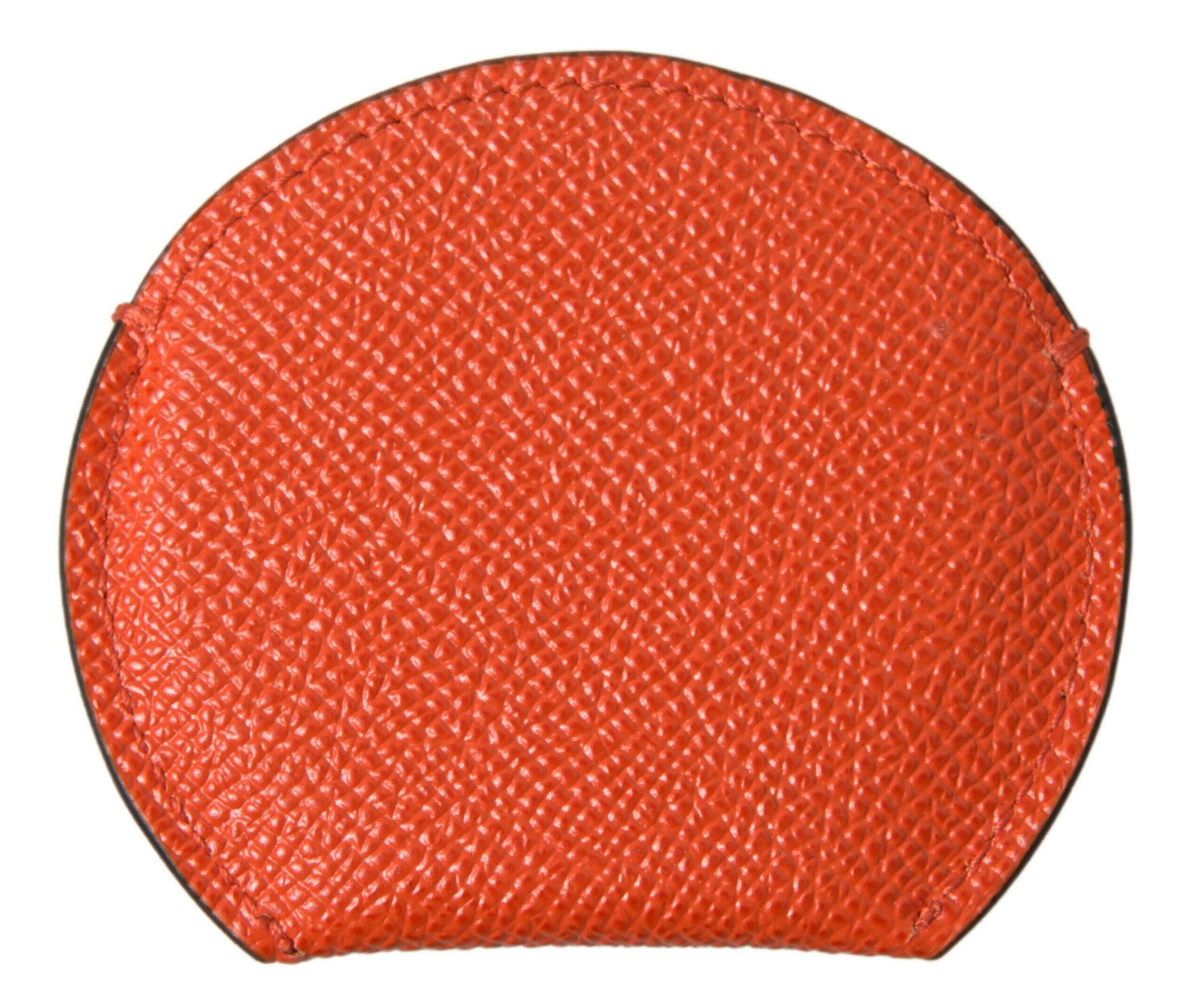 Dolce & Gabbana Orange Calfskin Leather Round Logo Hand Mirror Holder -   -  Dolce & Gabbana.