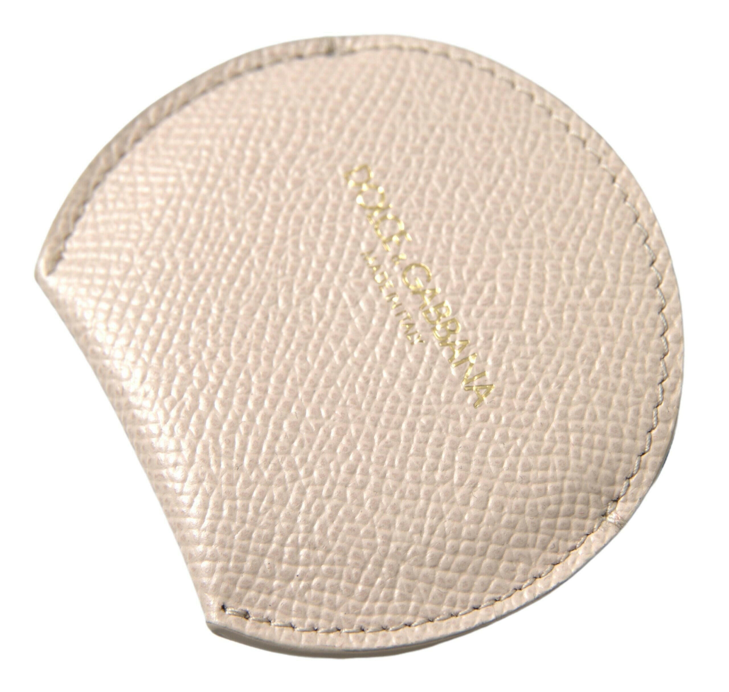 Dolce & Gabbana Beige Calfskin Leather Round Logo Hand Mirror Holder -   -  Dolce & Gabbana.