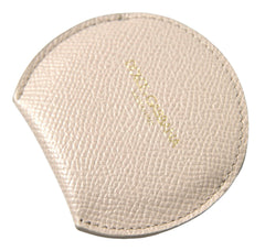 Dolce & Gabbana Beige Calfskin Leather Round Logo Hand Mirror Holder -   -  Dolce & Gabbana.