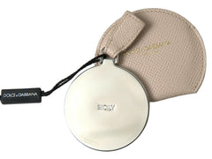 Dolce & Gabbana Beige Calfskin Leather Round Logo Hand Mirror Holder -   -  Dolce & Gabbana.