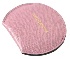 Dolce & Gabbana Pink Calfskin Leather Round Logo Print Hand Mirror Holder -   -  Dolce & Gabbana.