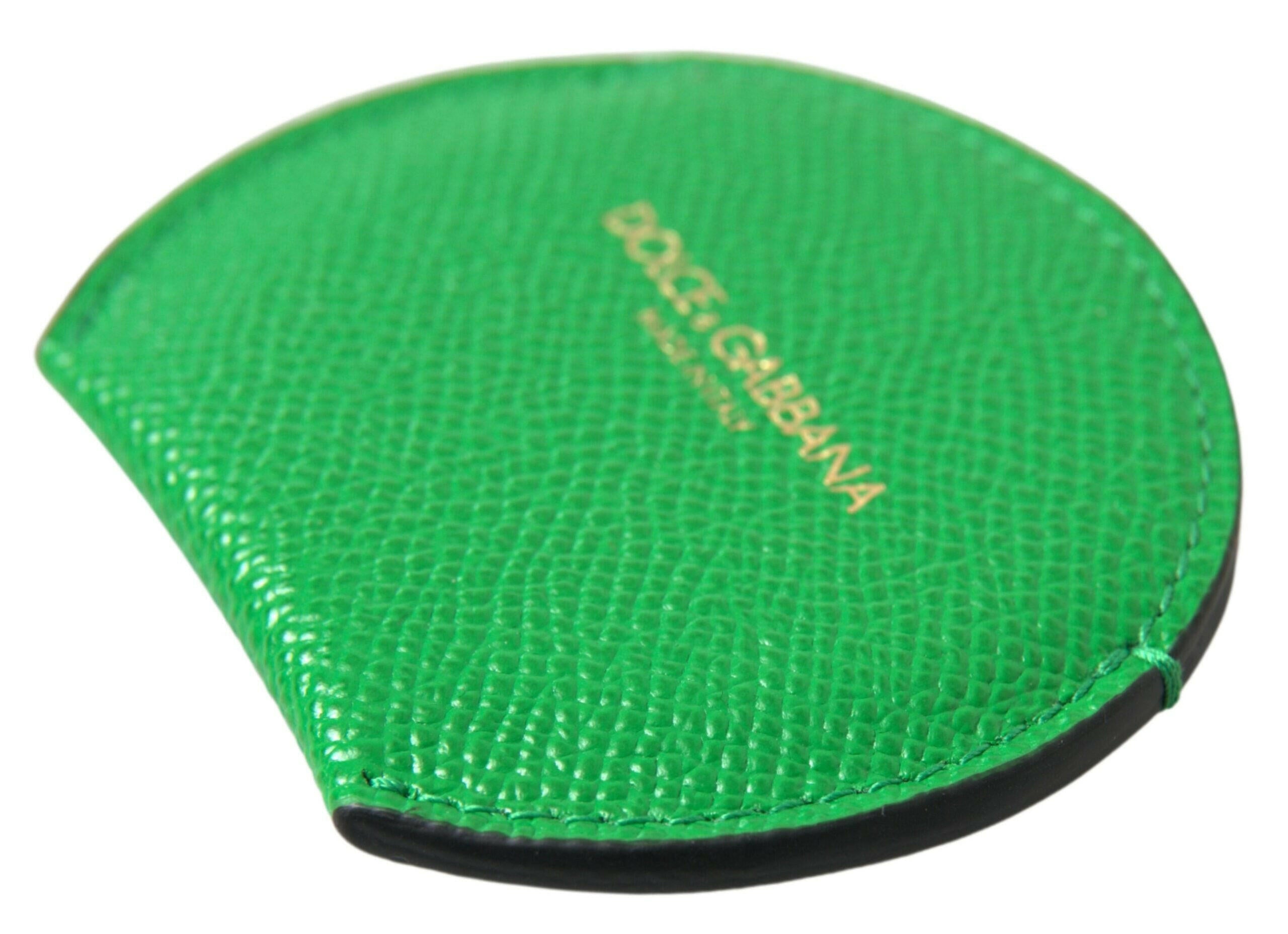 Dolce & Gabbana Green Calfskin Leather Round Logo Hand Mirror Holder -   -  Dolce & Gabbana.