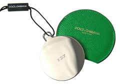 Dolce & Gabbana Green Calfskin Leather Round Logo Hand Mirror Holder -   -  Dolce & Gabbana.
