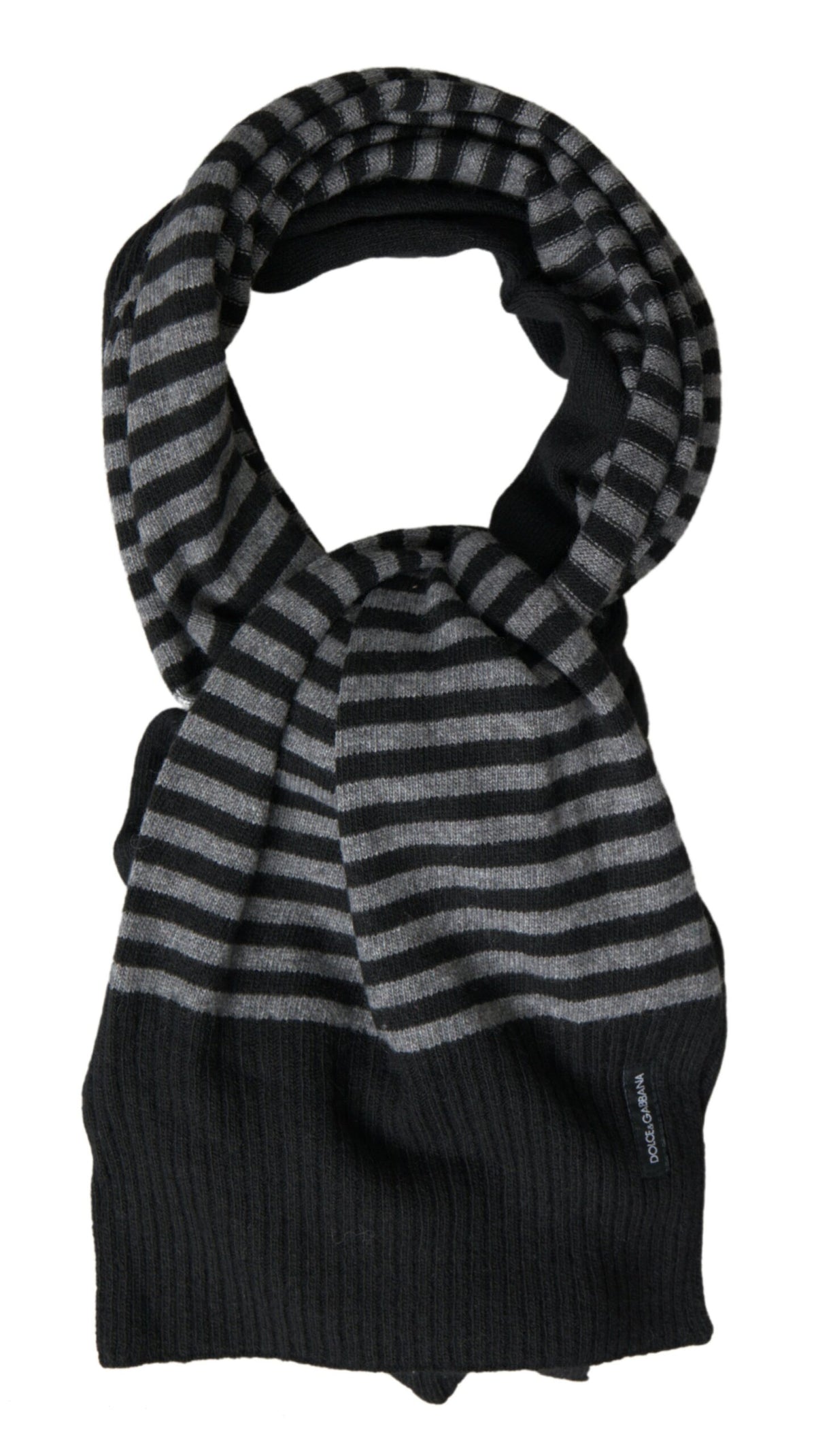 Dolce & Gabbana Black Gray Stripe Wool Neck Wrap Shawl Scarf -   -  Dolce & Gabbana.