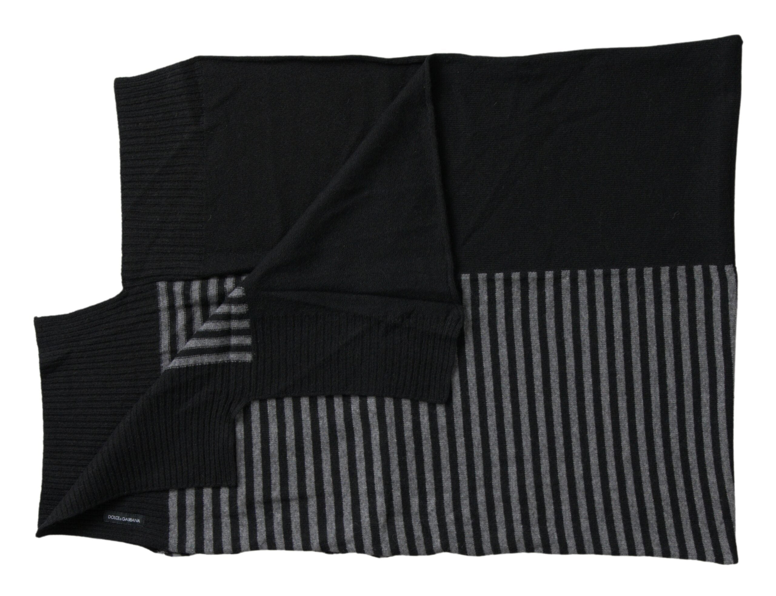 Dolce & Gabbana Black Gray Stripe Wool Neck Wrap Shawl Scarf -   -  Dolce & Gabbana.