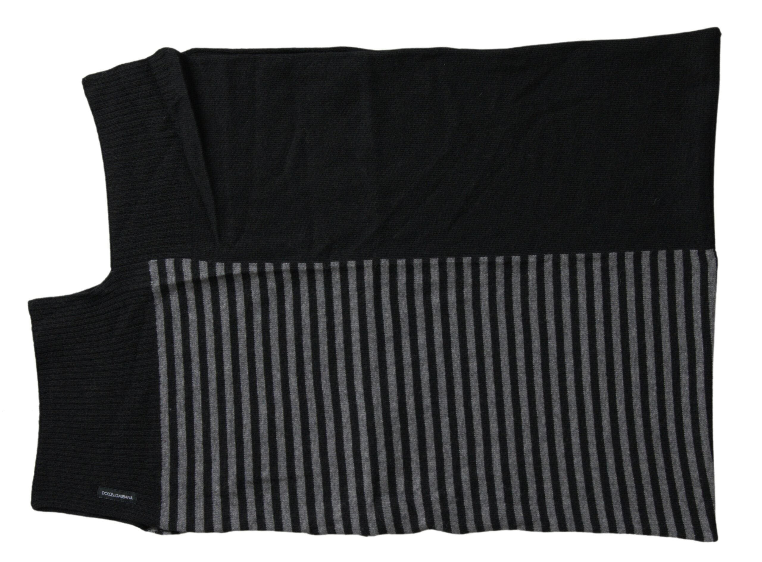 Dolce & Gabbana Black Gray Stripe Wool Neck Wrap Shawl Scarf -   -  Dolce & Gabbana.